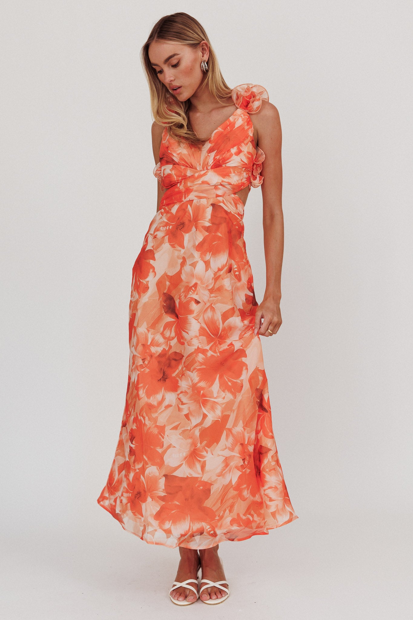 Madara Lace-Up Back Maxi Dress Orange-Maymioy