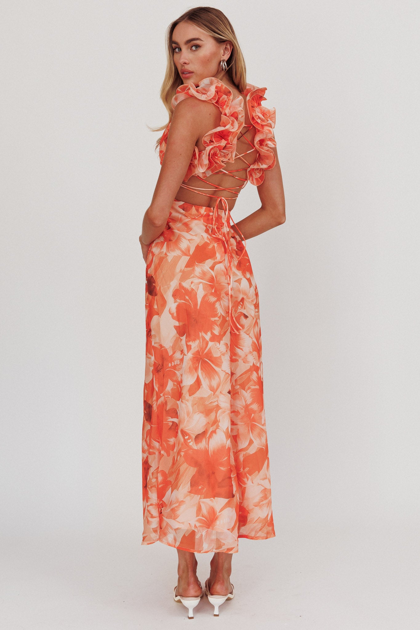 Madara Lace-Up Back Maxi Dress Orange-Maymioy
