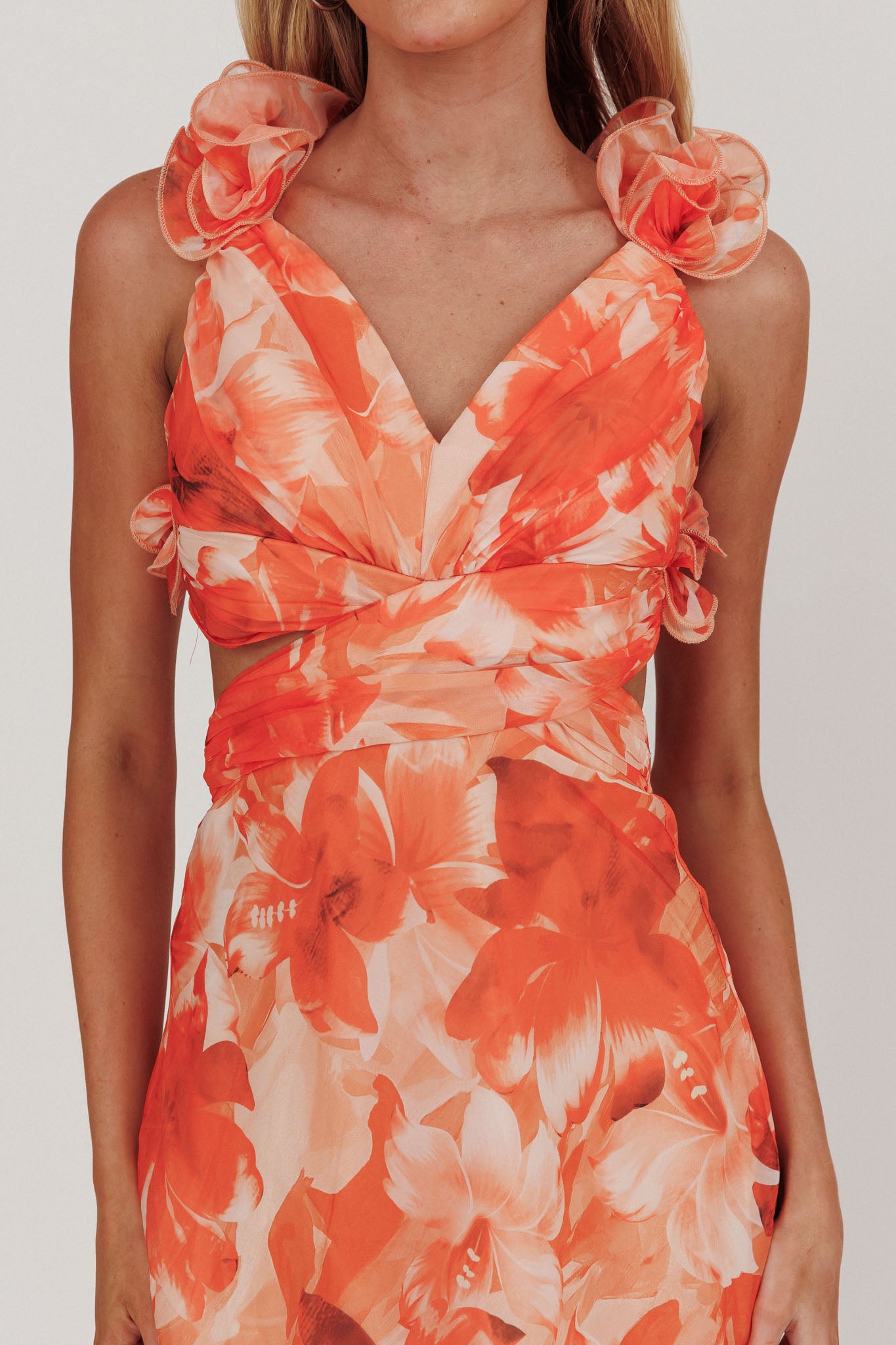 Madara Lace-Up Back Maxi Dress Orange-Maymioy