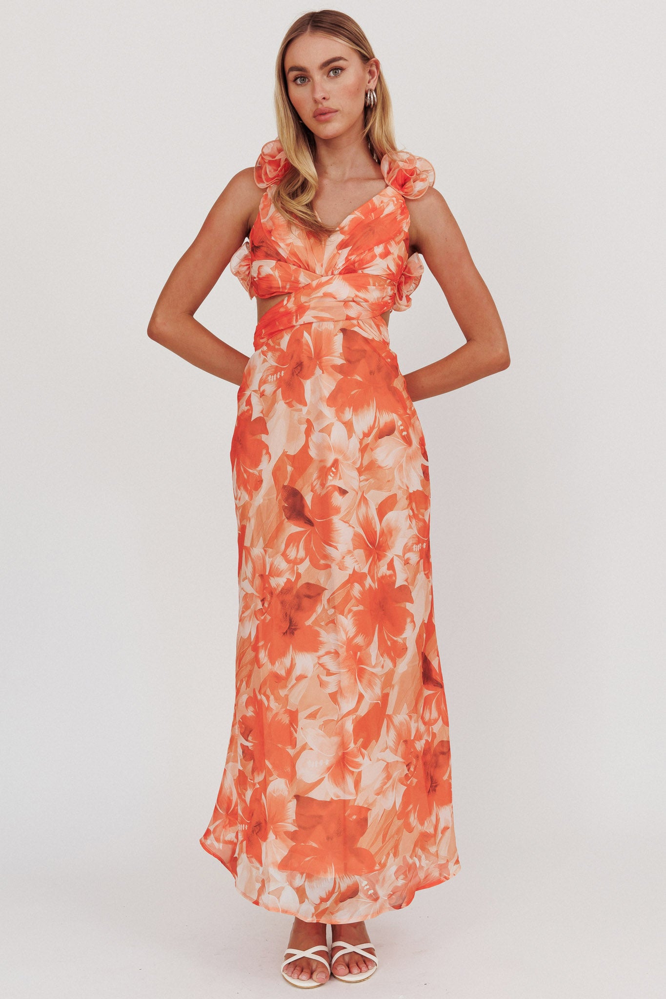 Madara Lace-Up Back Maxi Dress Orange-Maymioy