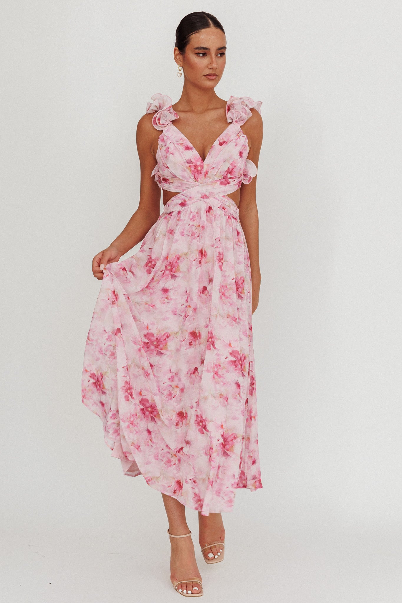 Madara Lace-Up Back Floral Maxi Dress Lilac-Maymioy