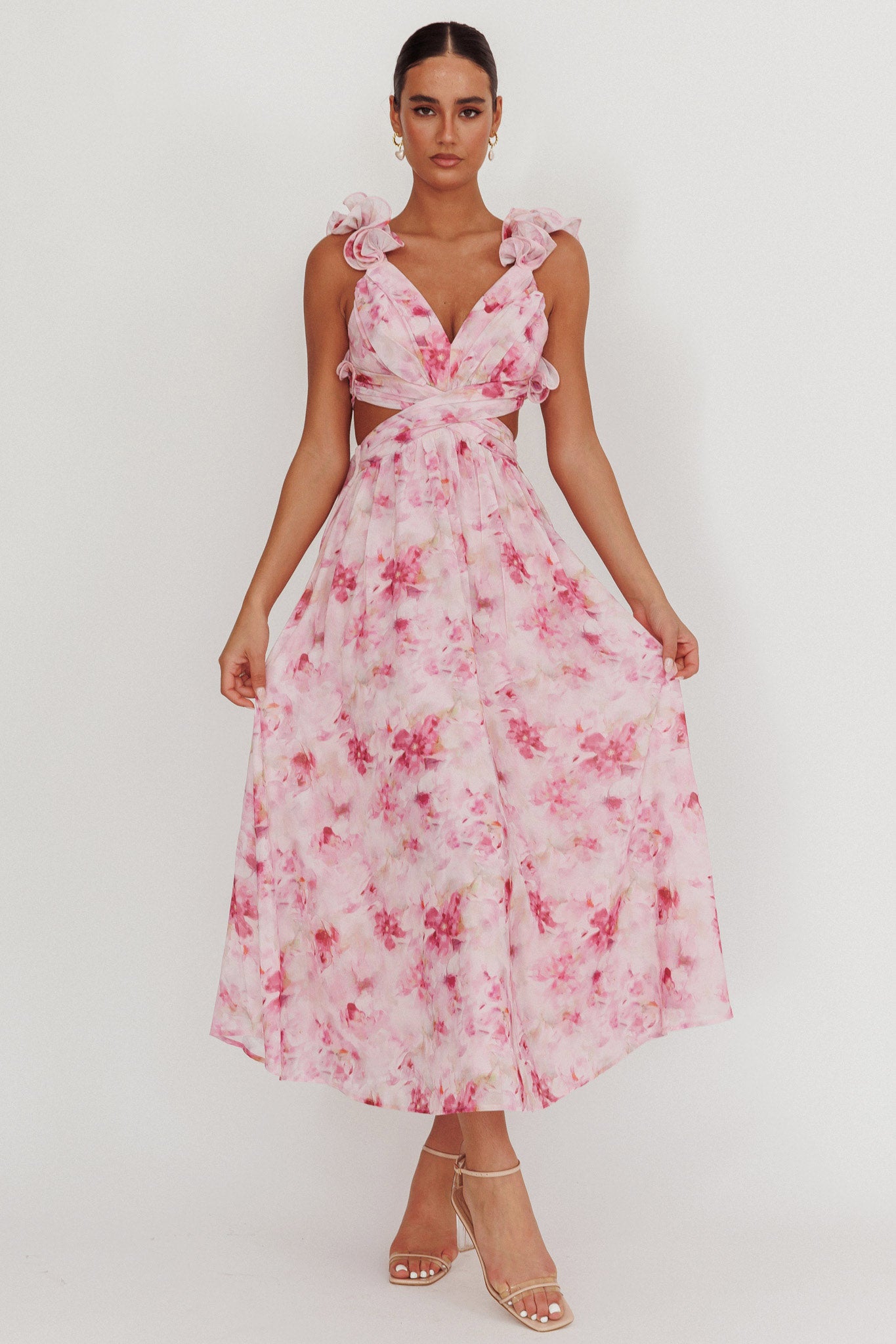 Madara Lace-Up Back Floral Maxi Dress Lilac-Maymioy