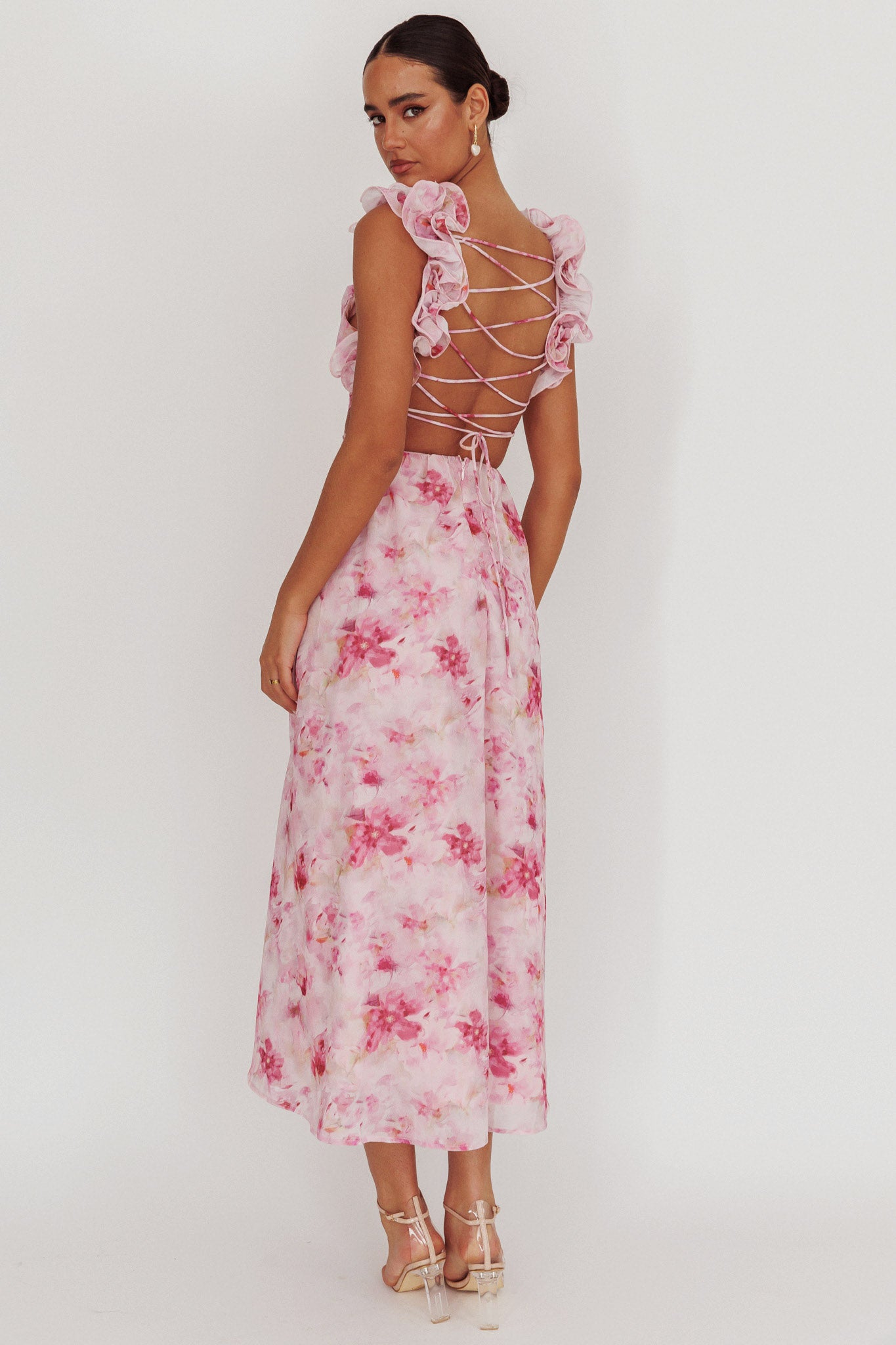 Madara Lace-Up Back Floral Maxi Dress Lilac-Maymioy