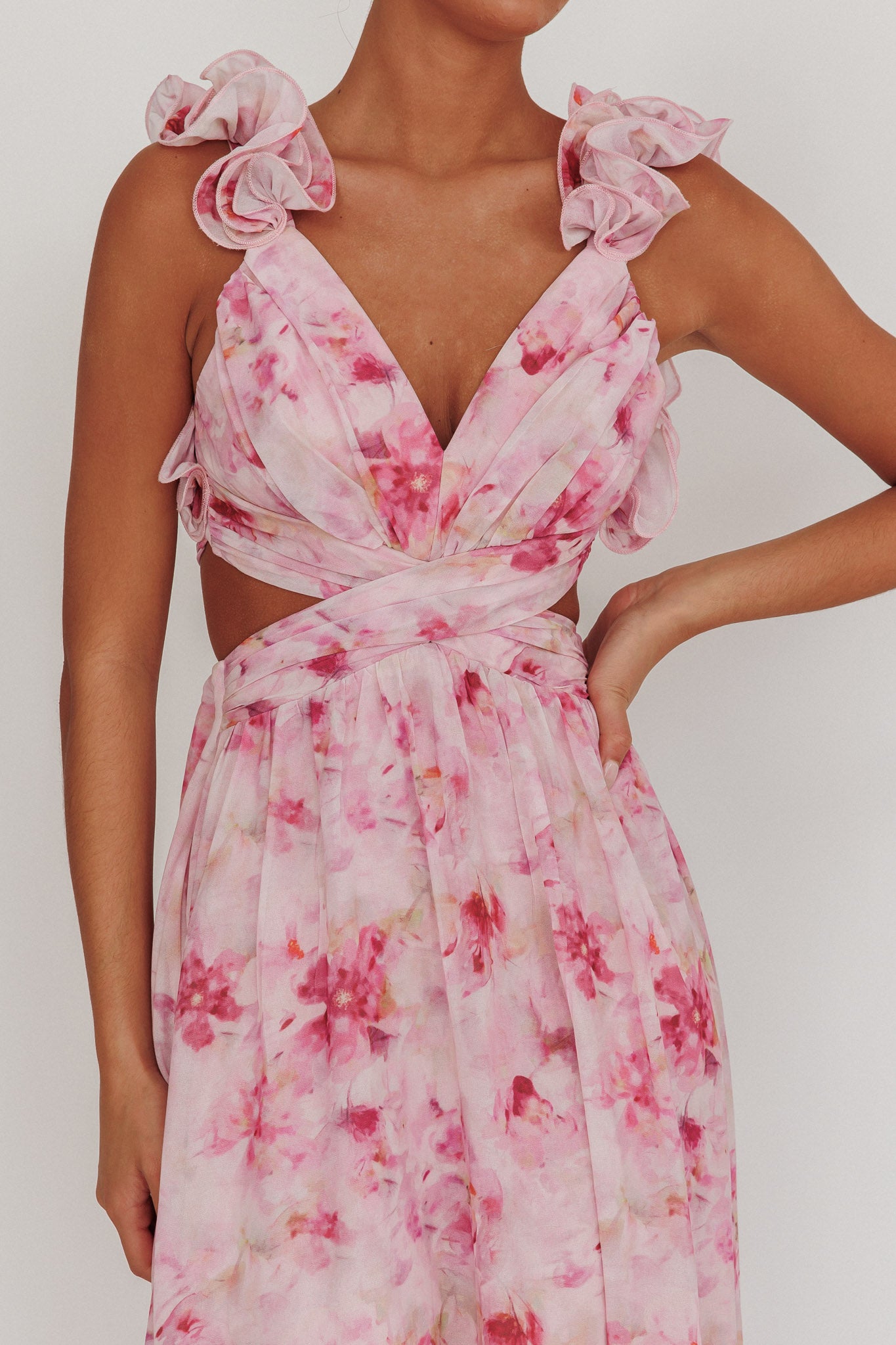 Madara Lace-Up Back Floral Maxi Dress Lilac-Maymioy