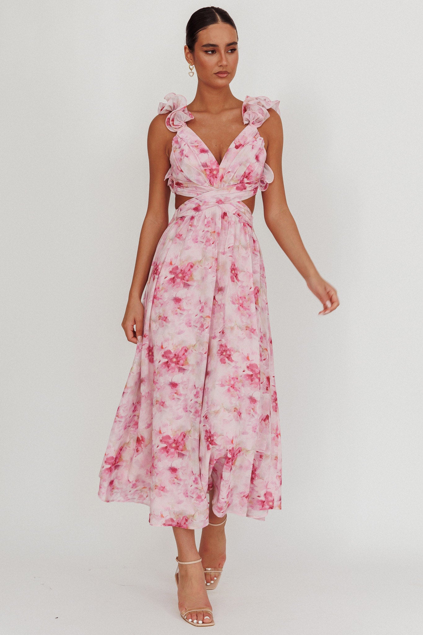 Madara Lace-Up Back Floral Maxi Dress Lilac-Maymioy