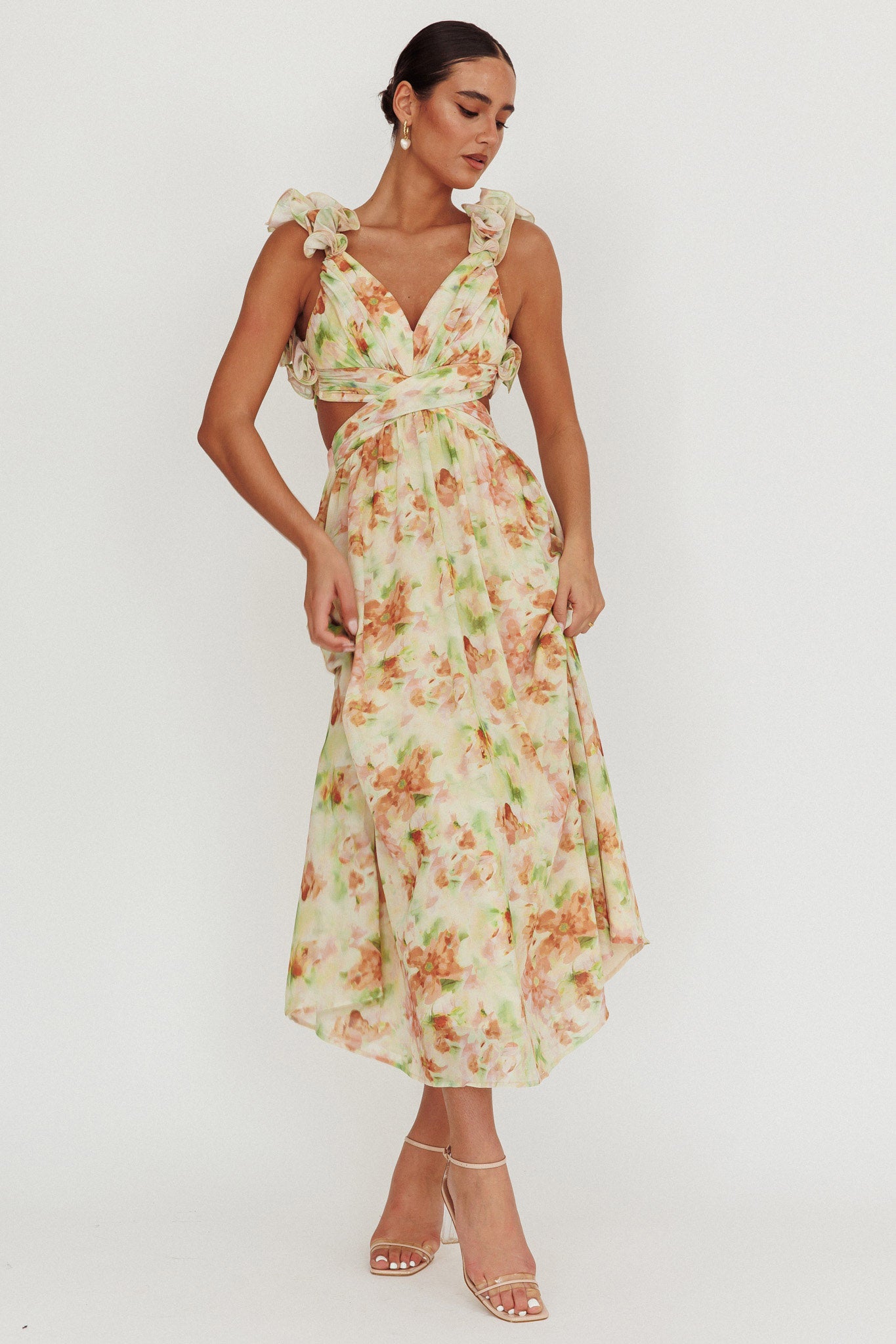 Madara Lace-Up Back Floral Maxi Dress Orange-Maymioy