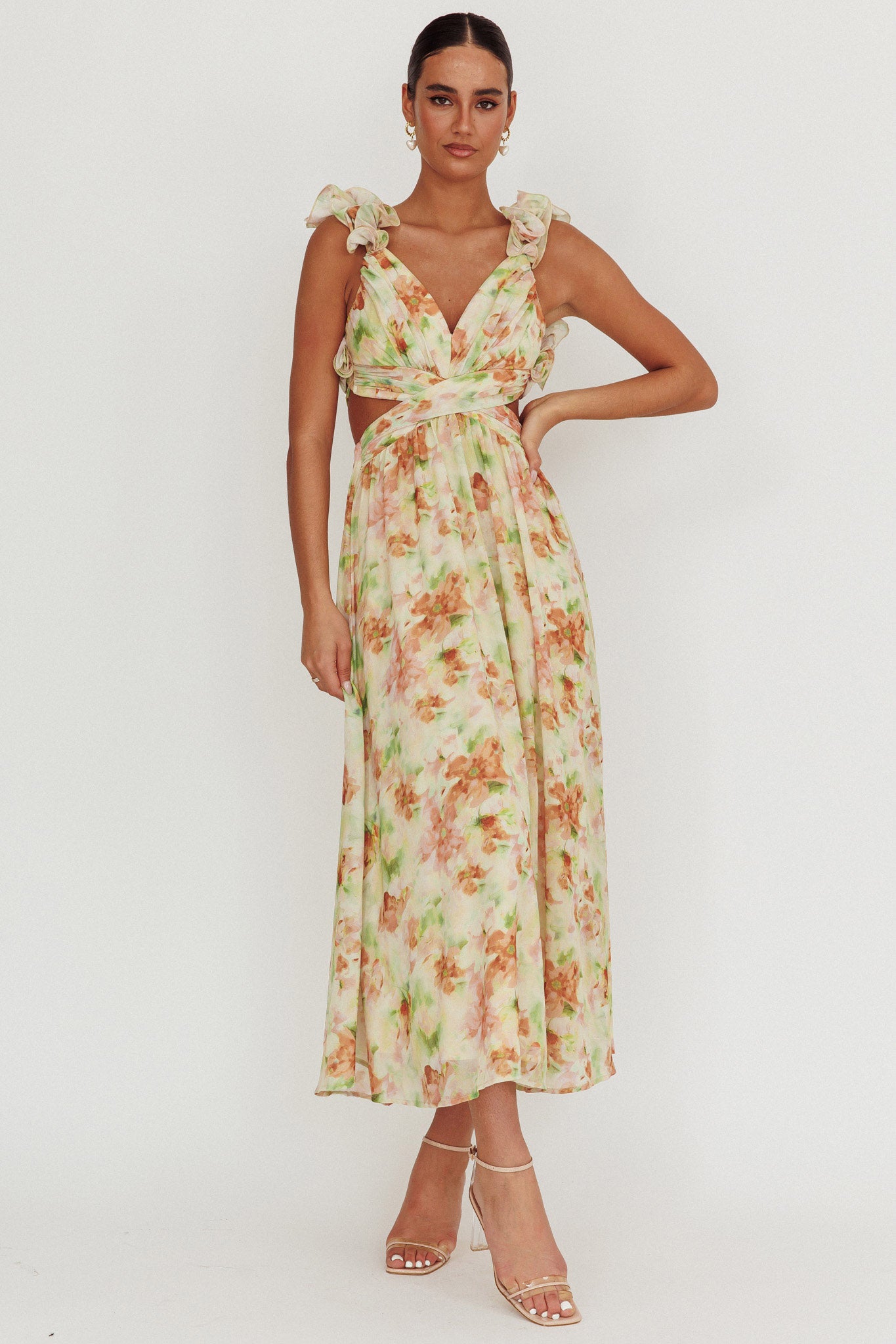Madara Lace-Up Back Floral Maxi Dress Orange-Maymioy