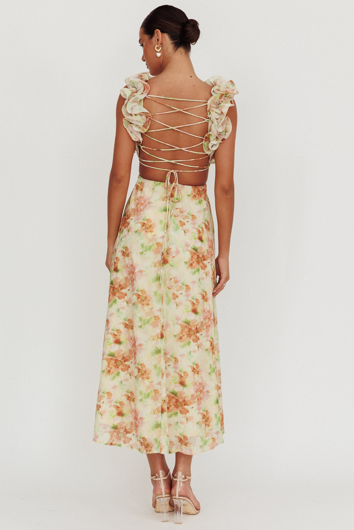 Madara Lace-Up Back Floral Maxi Dress Orange-Maymioy
