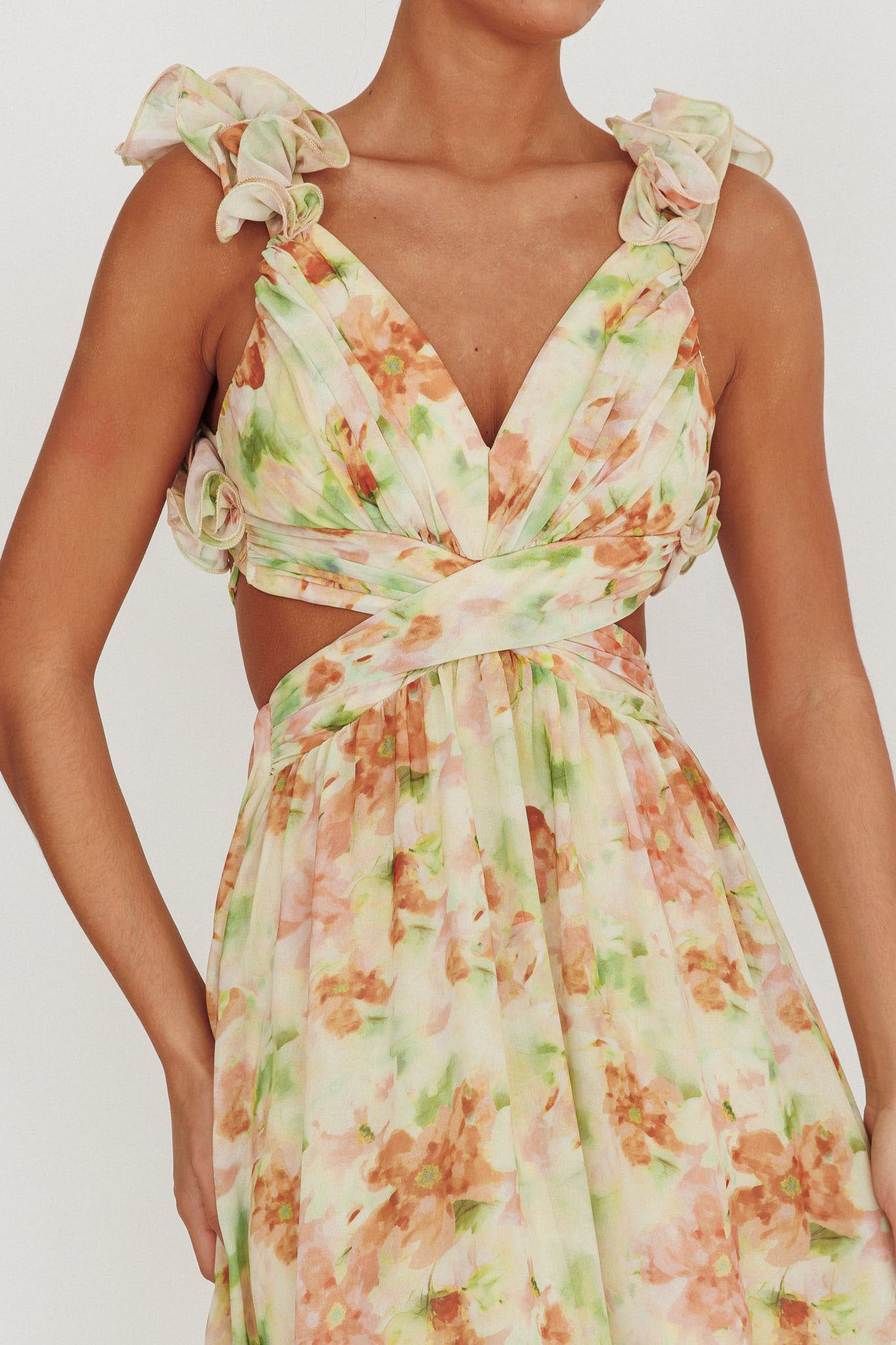 Madara Lace-Up Back Floral Maxi Dress Orange-Maymioy