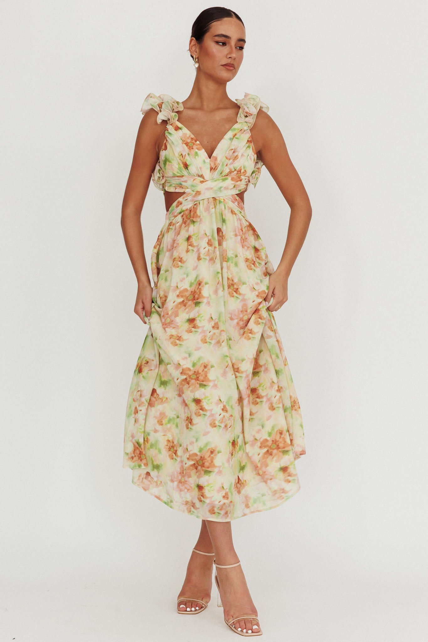 Madara Lace-Up Back Floral Maxi Dress Orange-Maymioy
