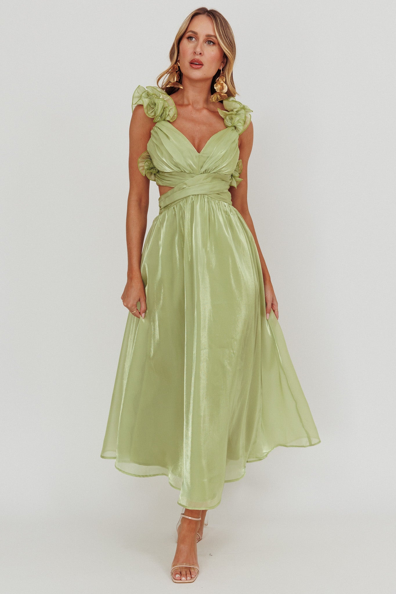 Madara Lace-Up Back Maxi Dress Sage-Maymioy