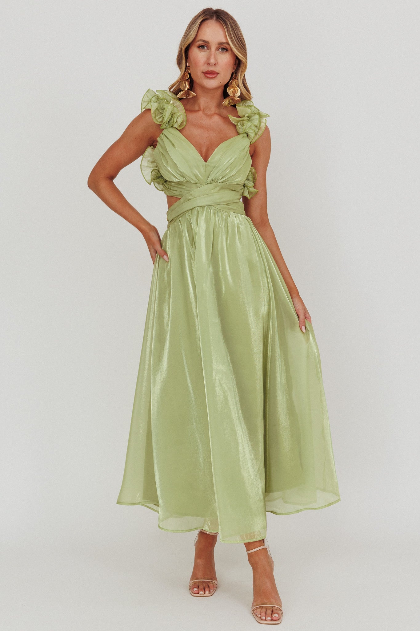 Madara Lace-Up Back Maxi Dress Sage-Maymioy