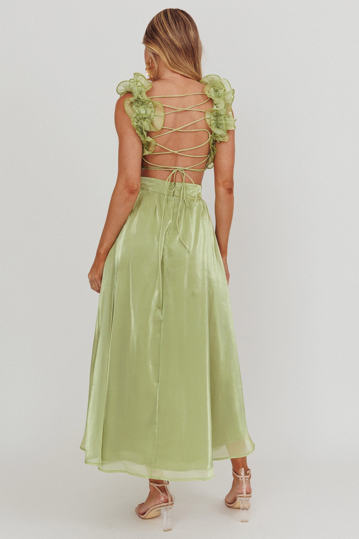Madara Lace-Up Back Maxi Dress Sage-Maymioy