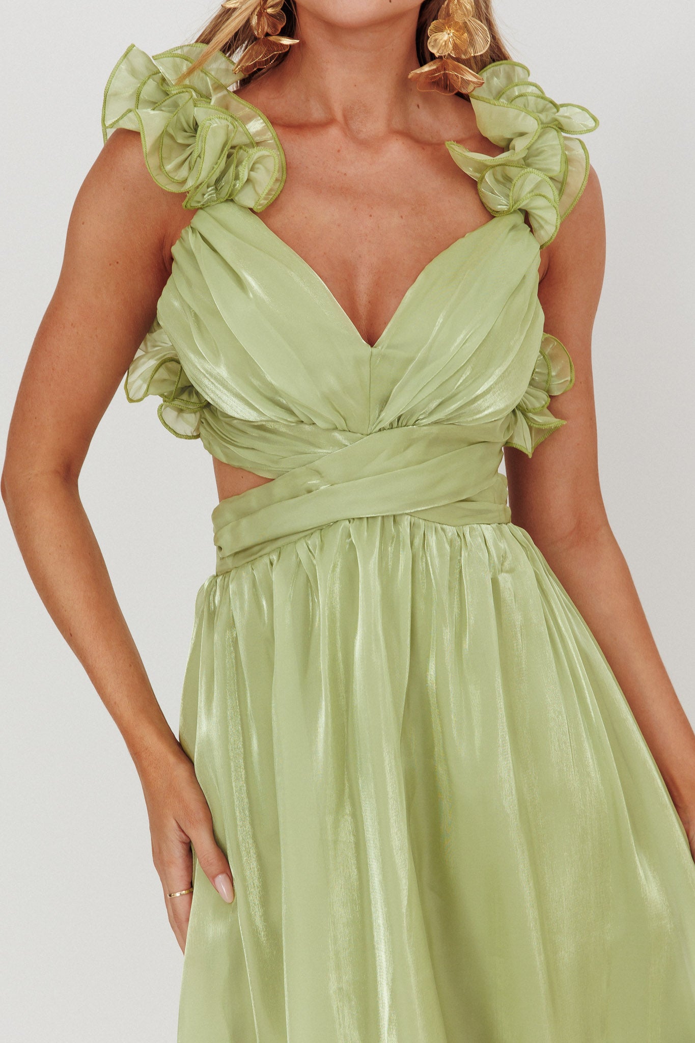 Madara Lace-Up Back Maxi Dress Sage-Maymioy