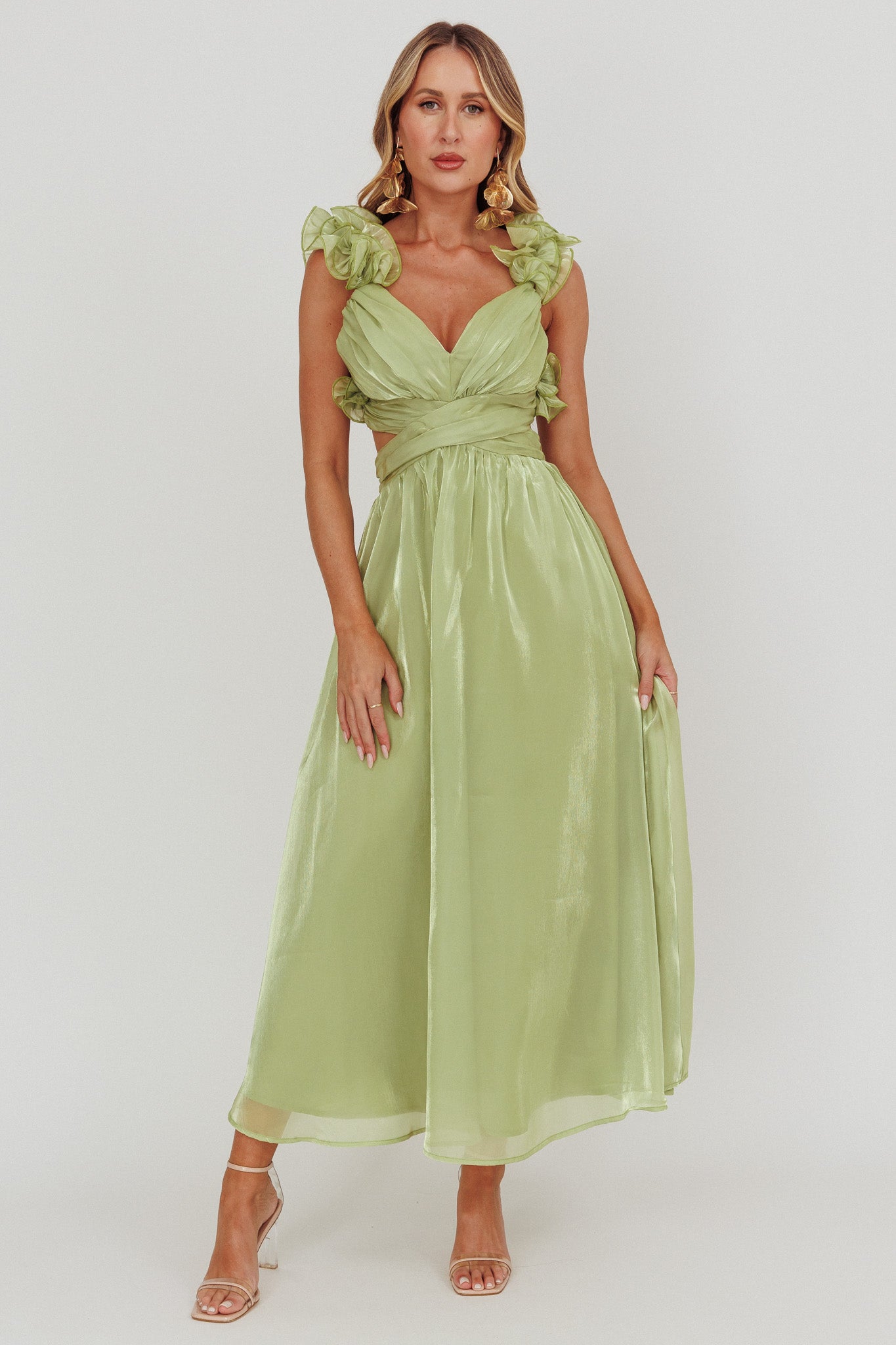Madara Lace-Up Back Maxi Dress Sage-Maymioy