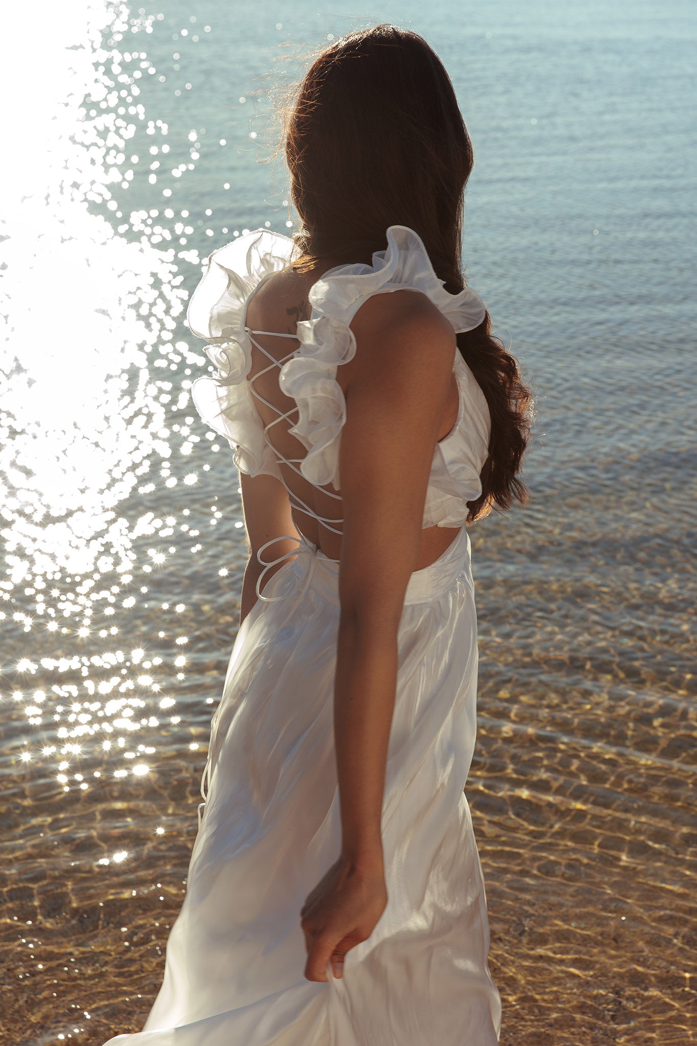 Madara Lace-Up Back Maxi Dress White-Maymioy