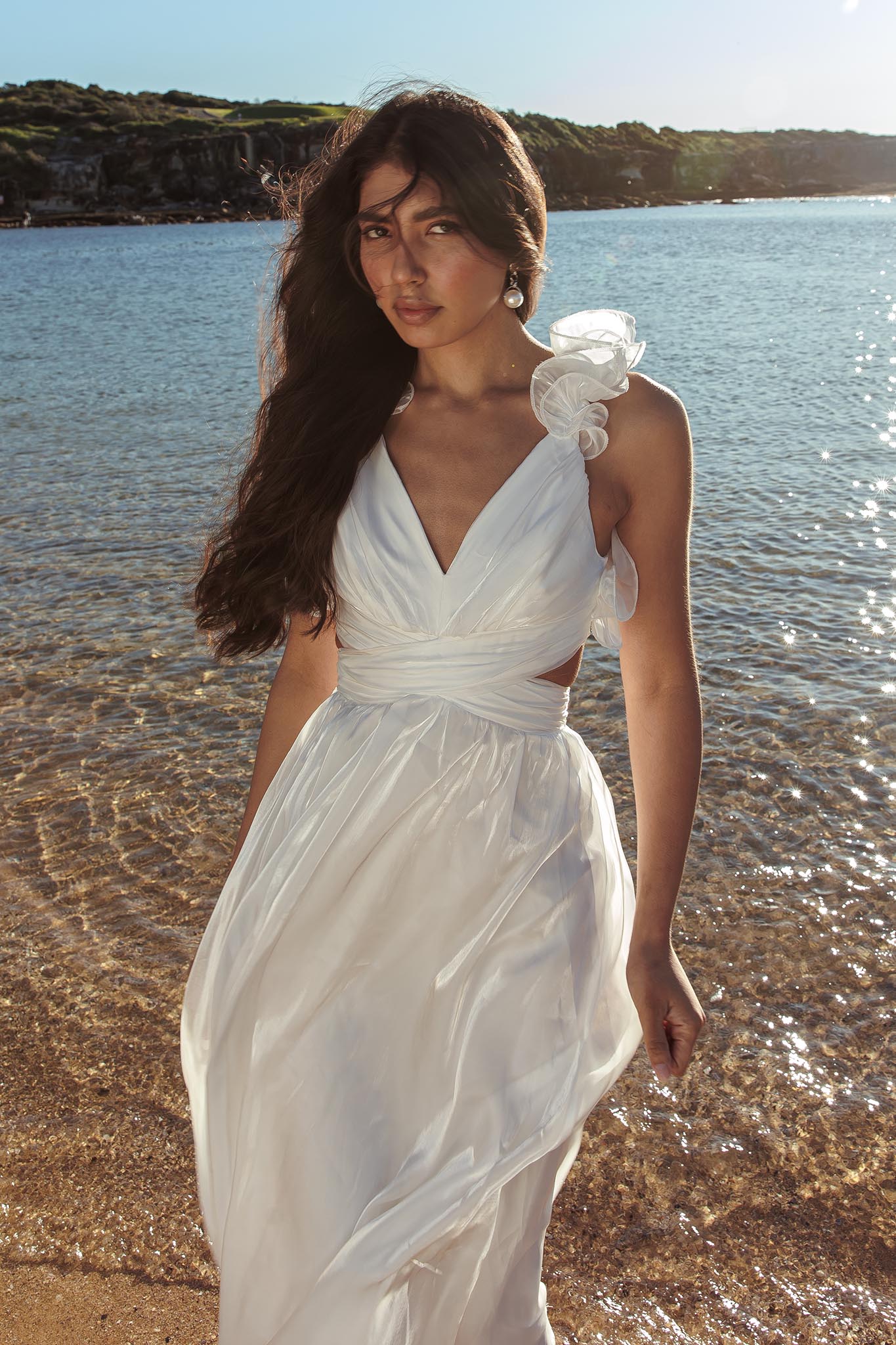 Madara Lace-Up Back Maxi Dress White-Maymioy