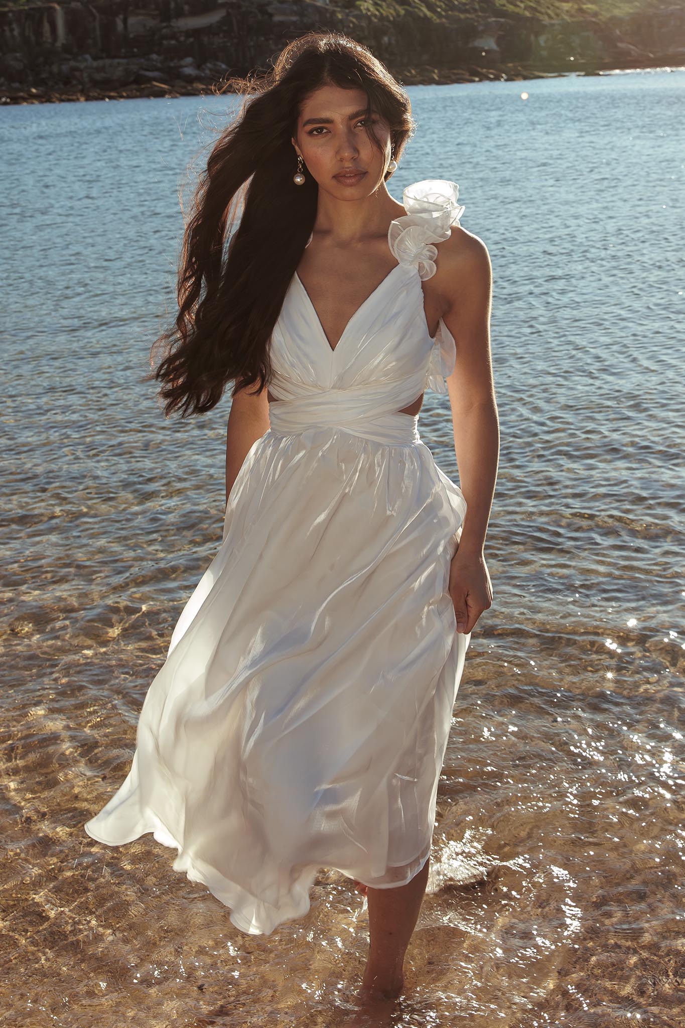 Madara Lace-Up Back Maxi Dress White-Maymioy