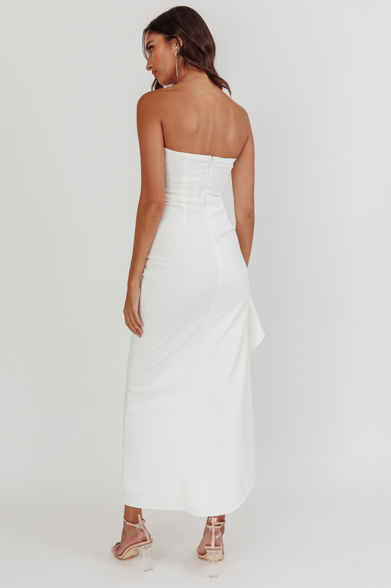 Cha Cha Strapless Thigh Split Dress White-Maymioy