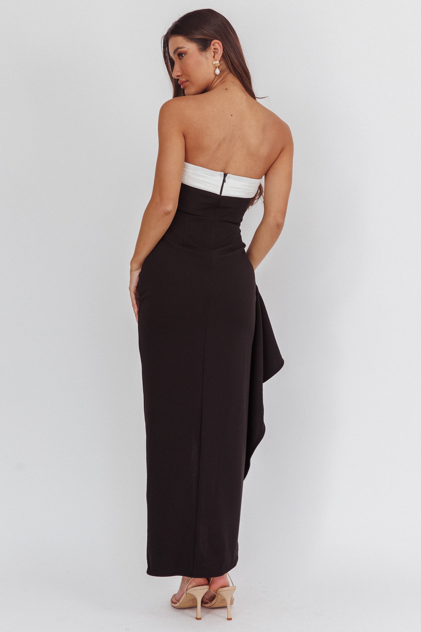 Cha Cha Strapless Thigh Split Dress Contrast Black-Maymioy