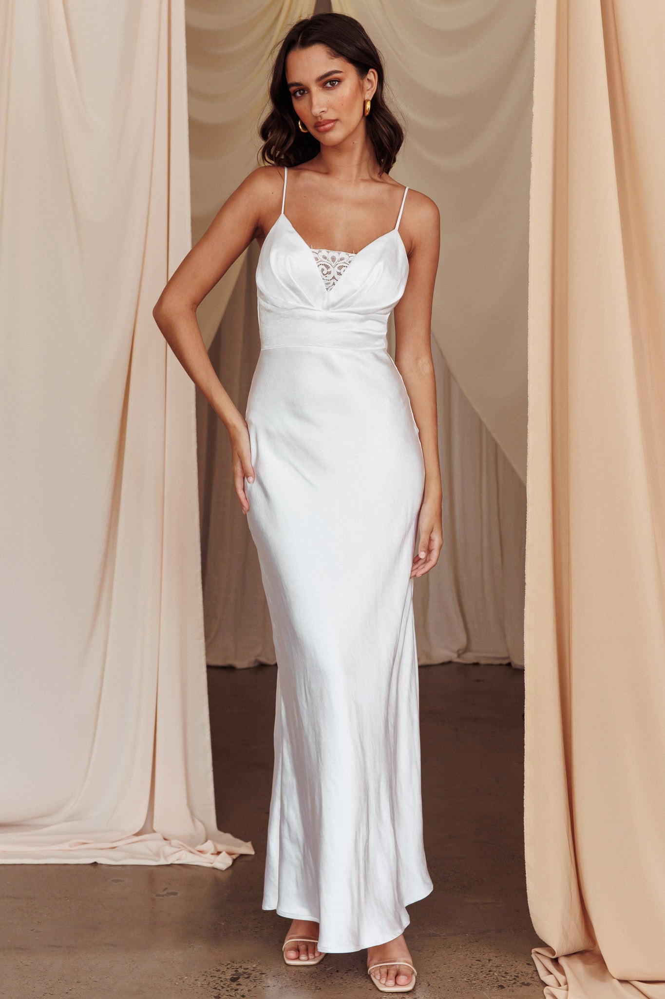 Summer Of Love Lace Insert Maxi Dress White-Maymioy