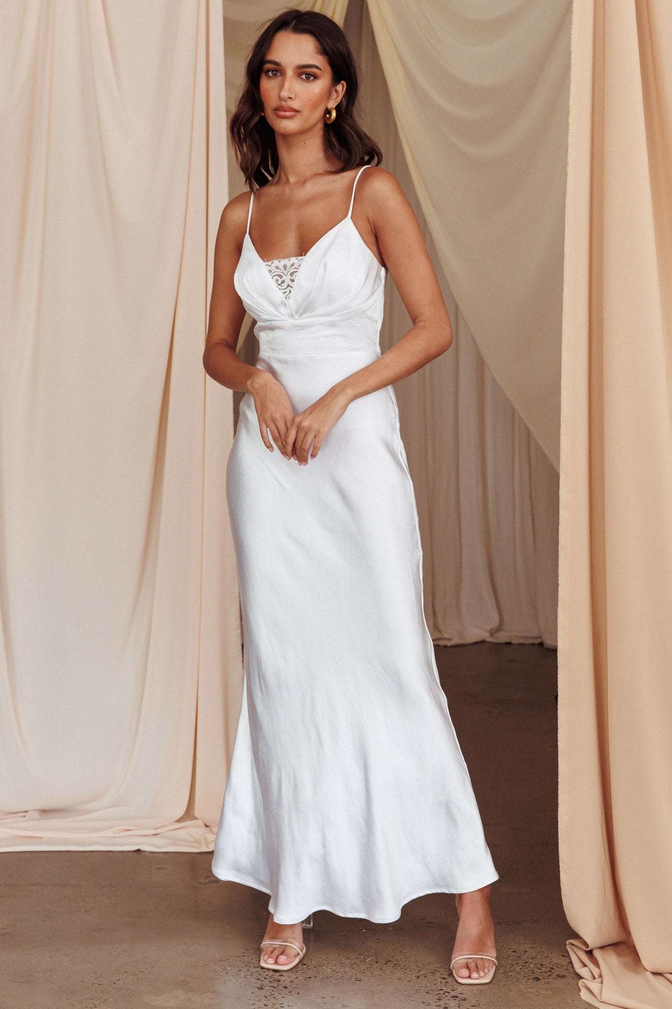 Summer Of Love Lace Insert Maxi Dress White-Maymioy