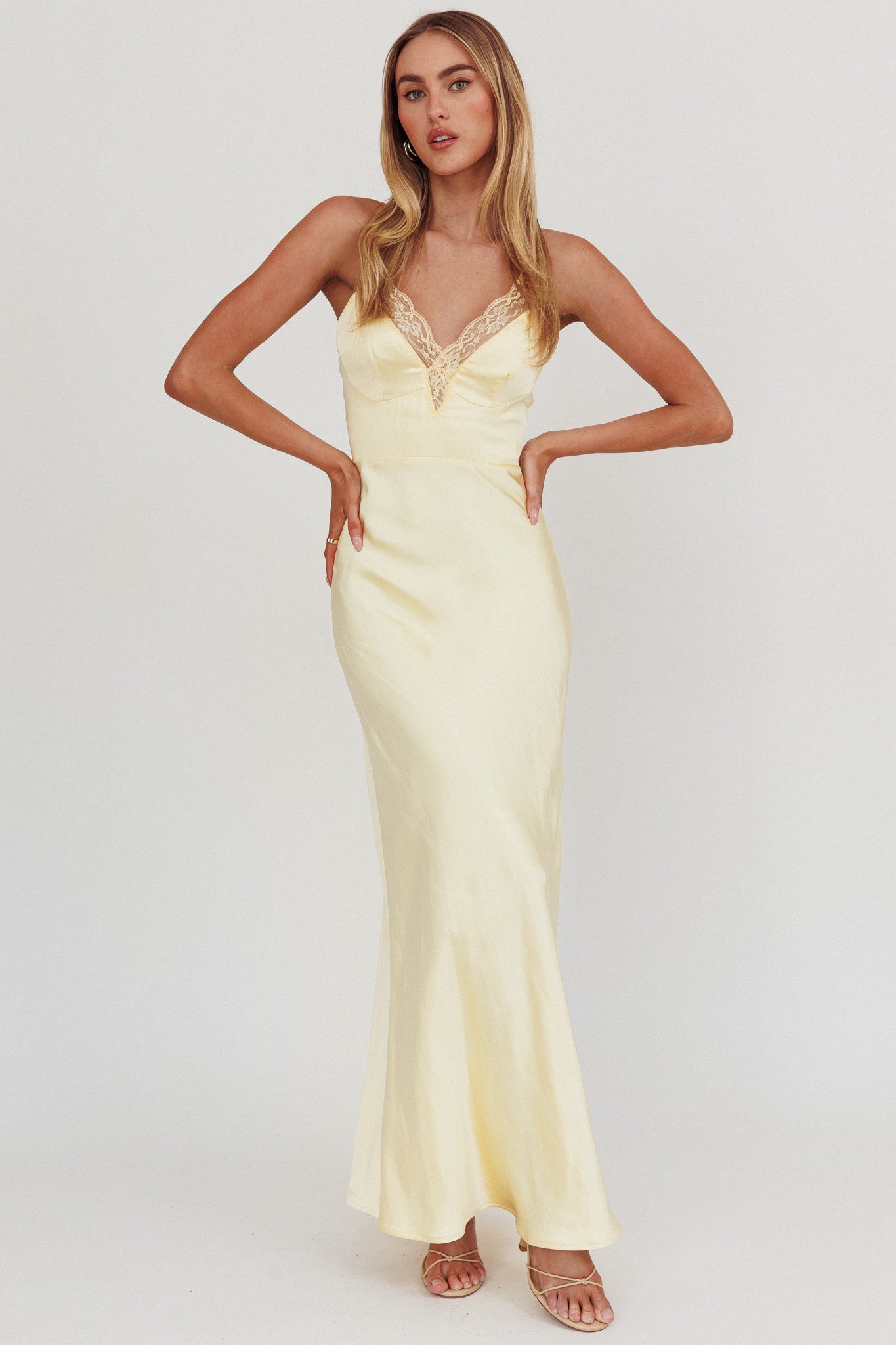 Summer Of Love Lace Trim Maxi Dress Lemon-Maymioy