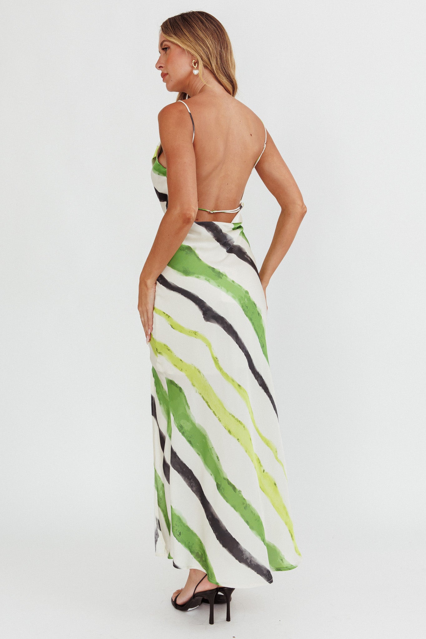 Blondine Cowl Bust Split Maxi Dress Green-Maymioy