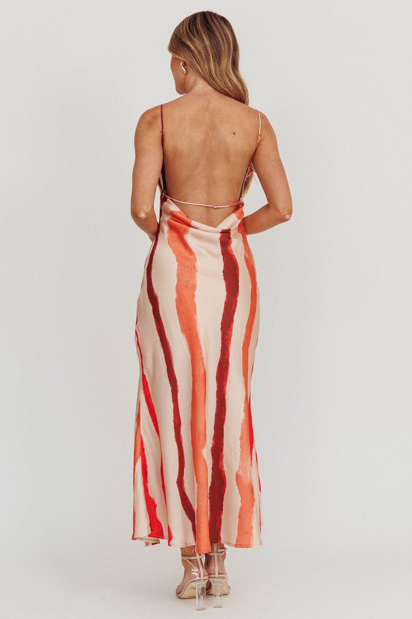 Blondine Cowl Bust Split Maxi Dress Peach-Maymioy
