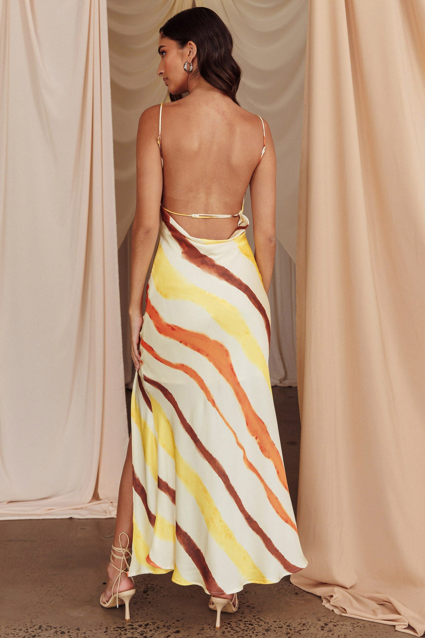 Blondine Cowl Bust Split Maxi Dress Yellow-Maymioy