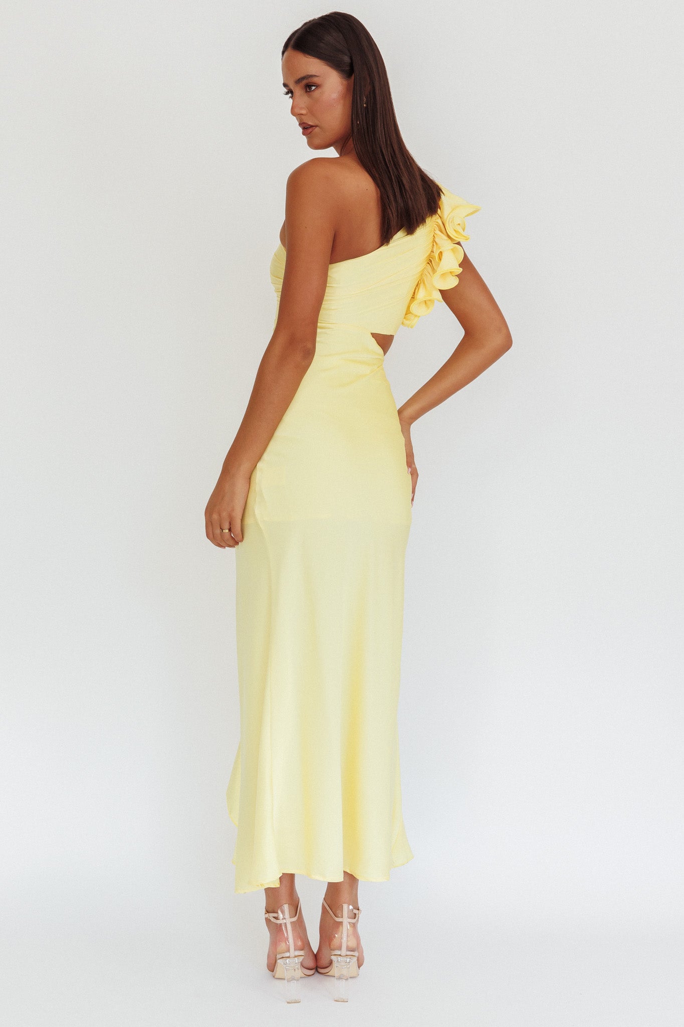 Deanna One-Shoulder Split Maxi Dress Yellow-Maymioy