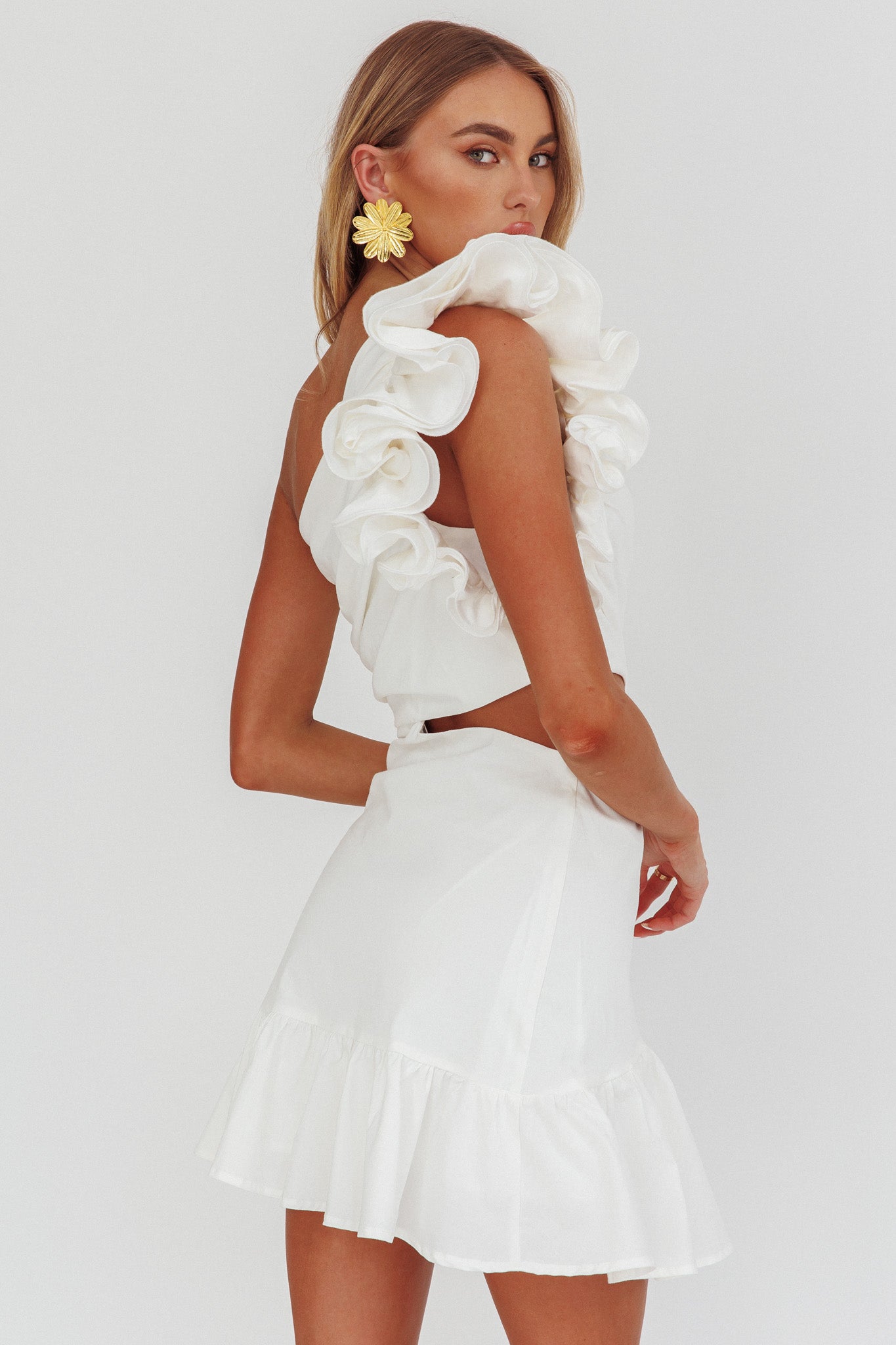Deanna One-Shoulder Cut-Out Mini Dress White-Maymioy