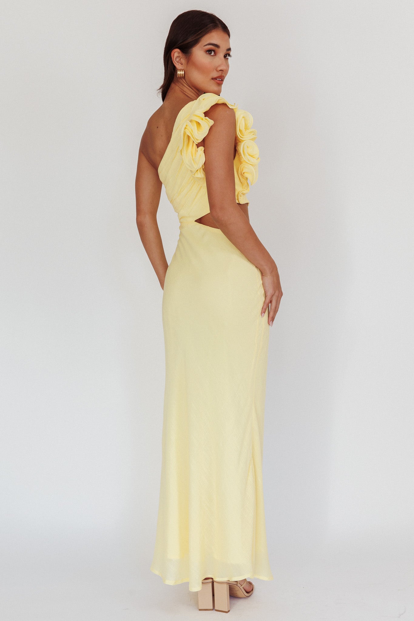 Deanna One-Shoulder Ruffle Maxi Dress Yellow-Maymioy