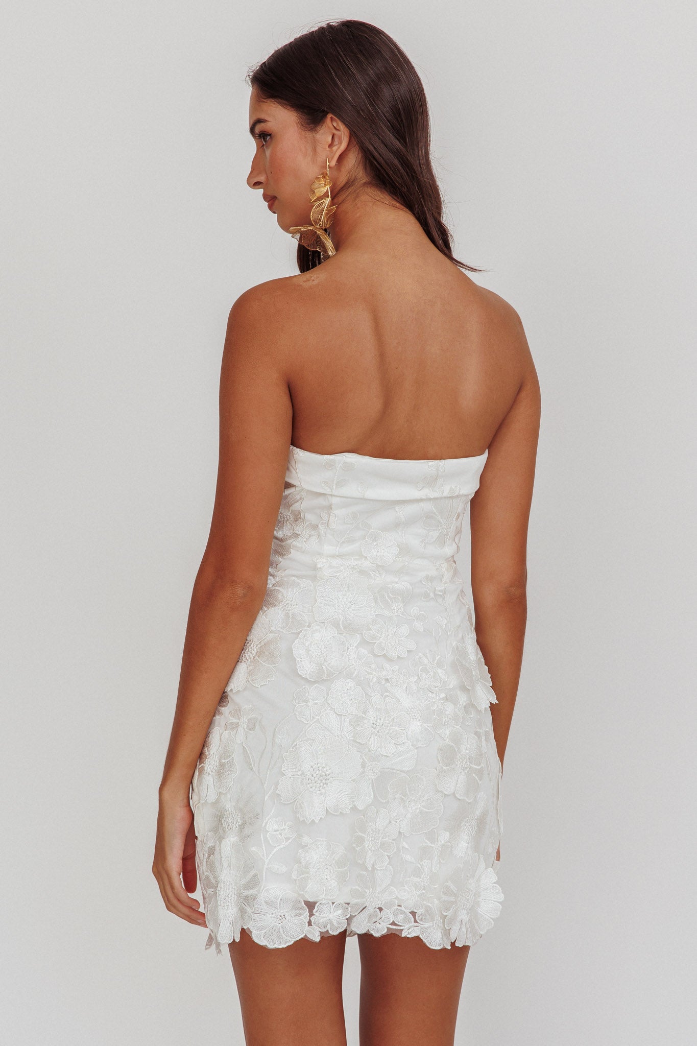 Flora Day Strapless Floral Embellished Mini Dress White-Maymioy