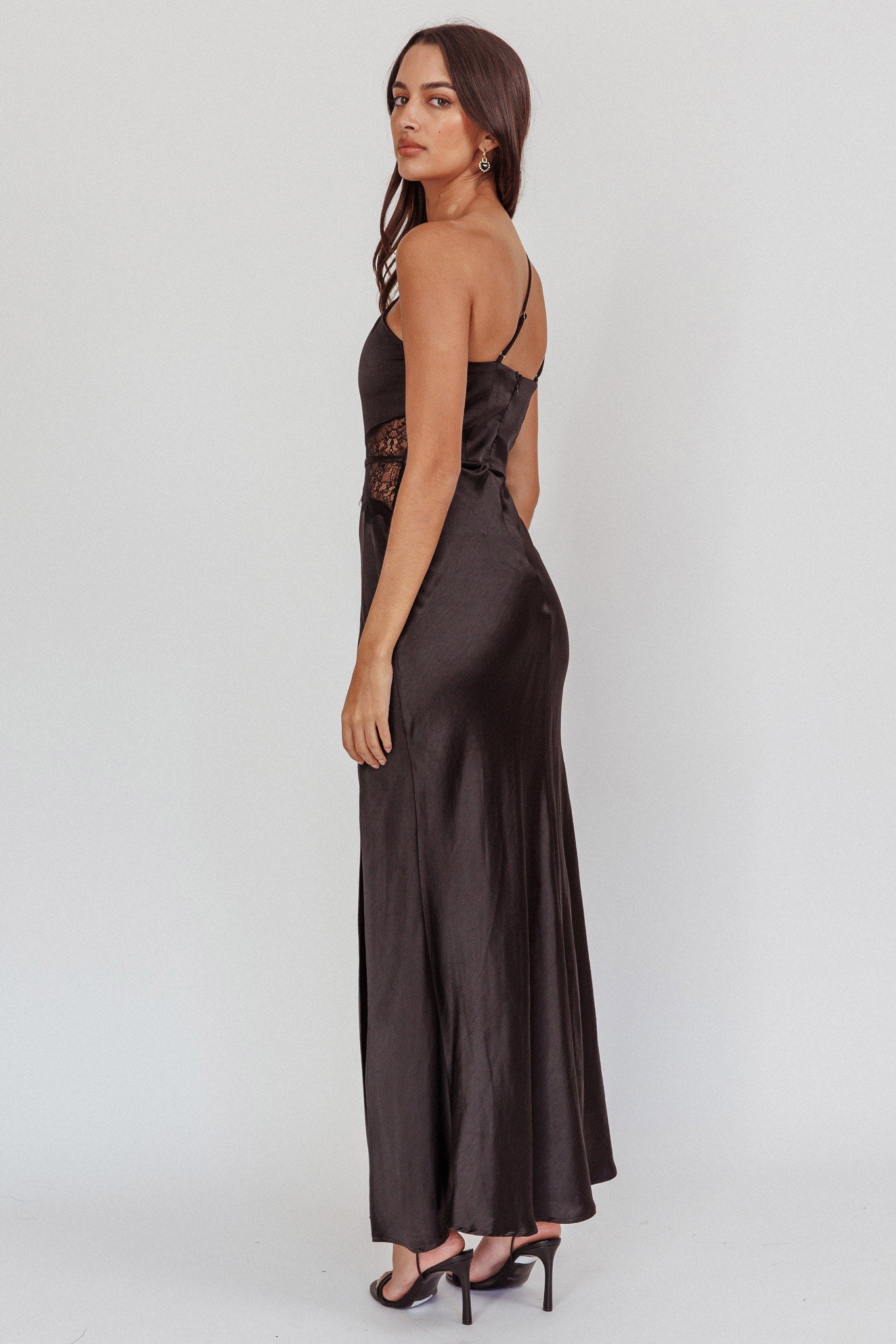 Tarly Lace Waist One-Shoulder Maxi Dress Black-Maymioy