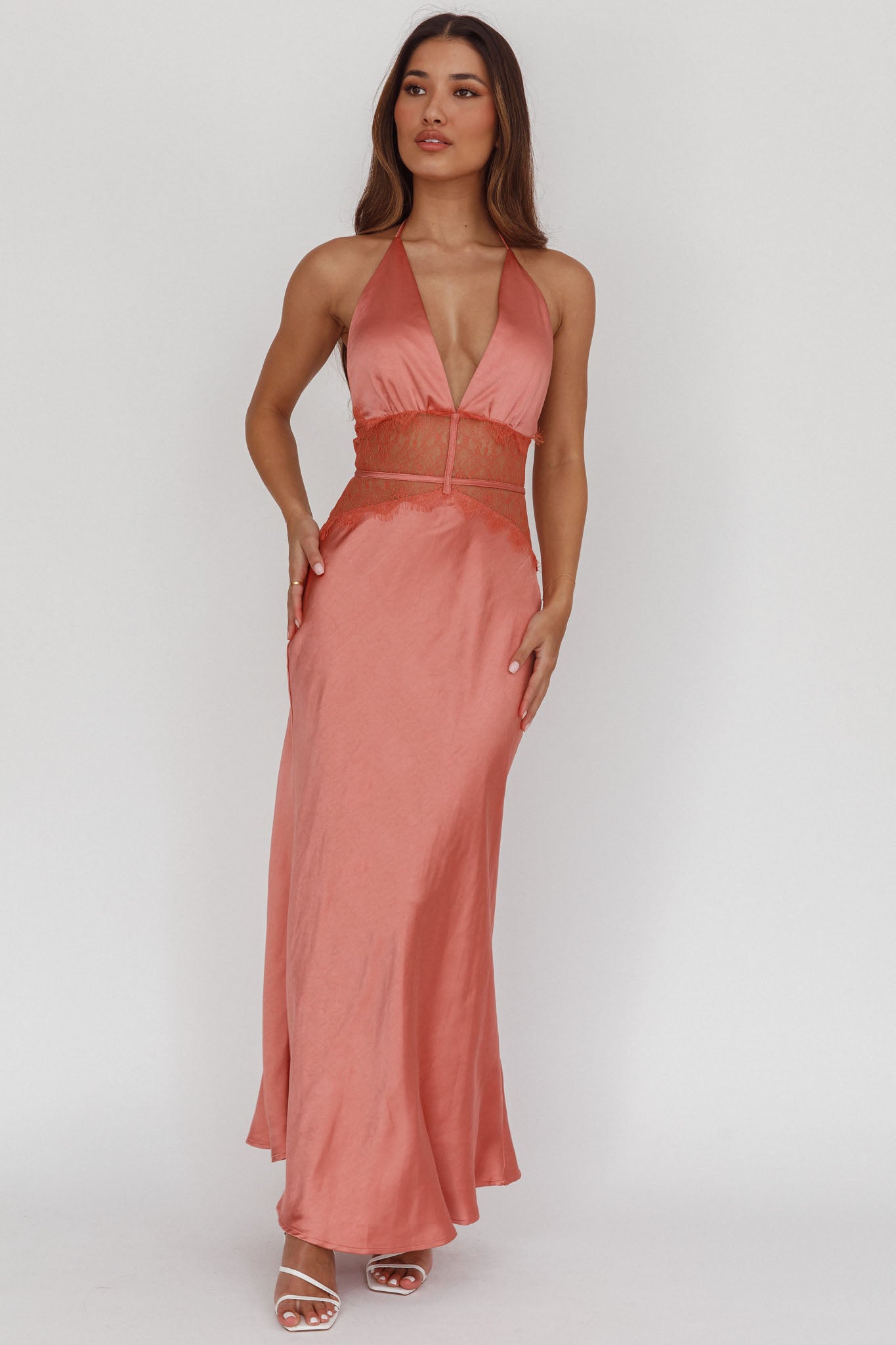 Tarly Lace Waist Halter Maxi Dress Rose-Maymioy