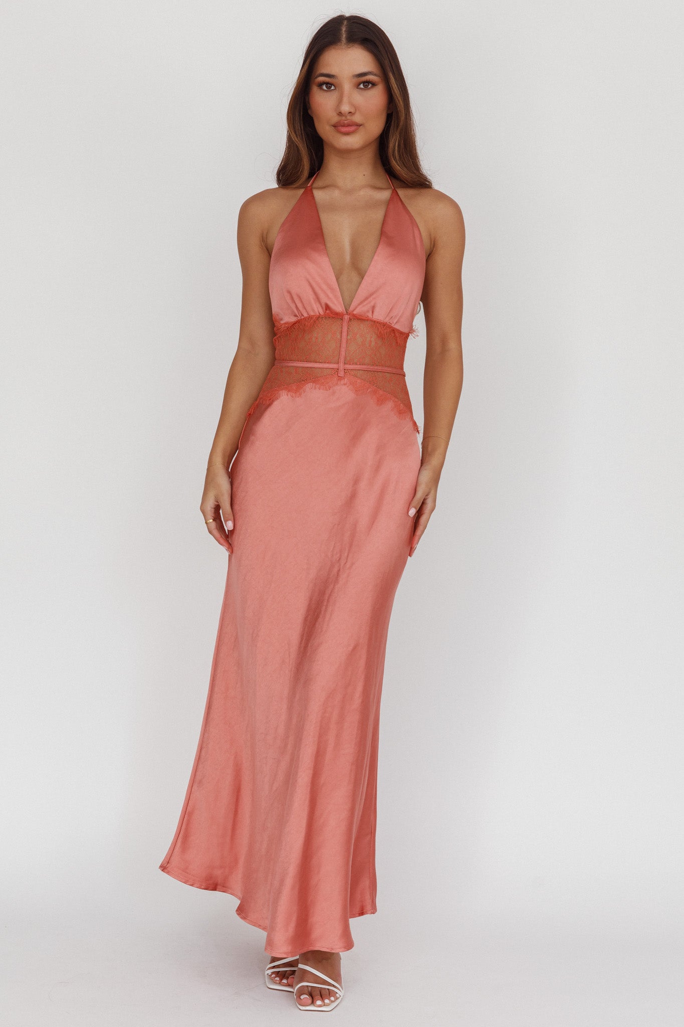 Tarly Lace Waist Halter Maxi Dress Rose-Maymioy