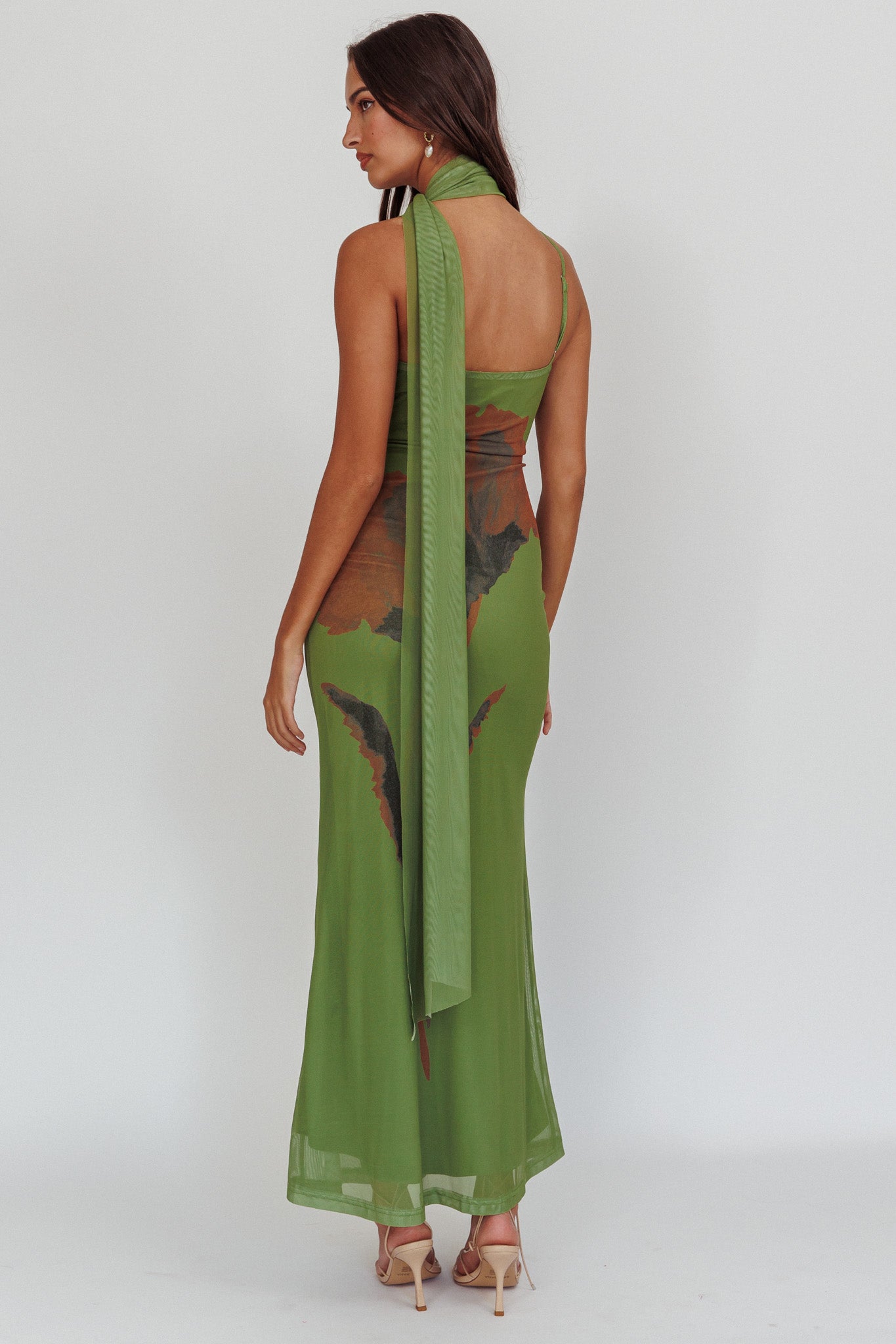 No Surprises Scarfed Floral Maxi Dress Green-Maymioy