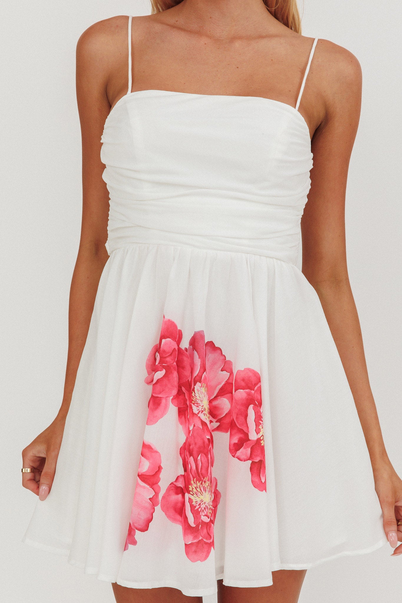 Festivity Flared Bow Floral Mini Dress White-Maymioy