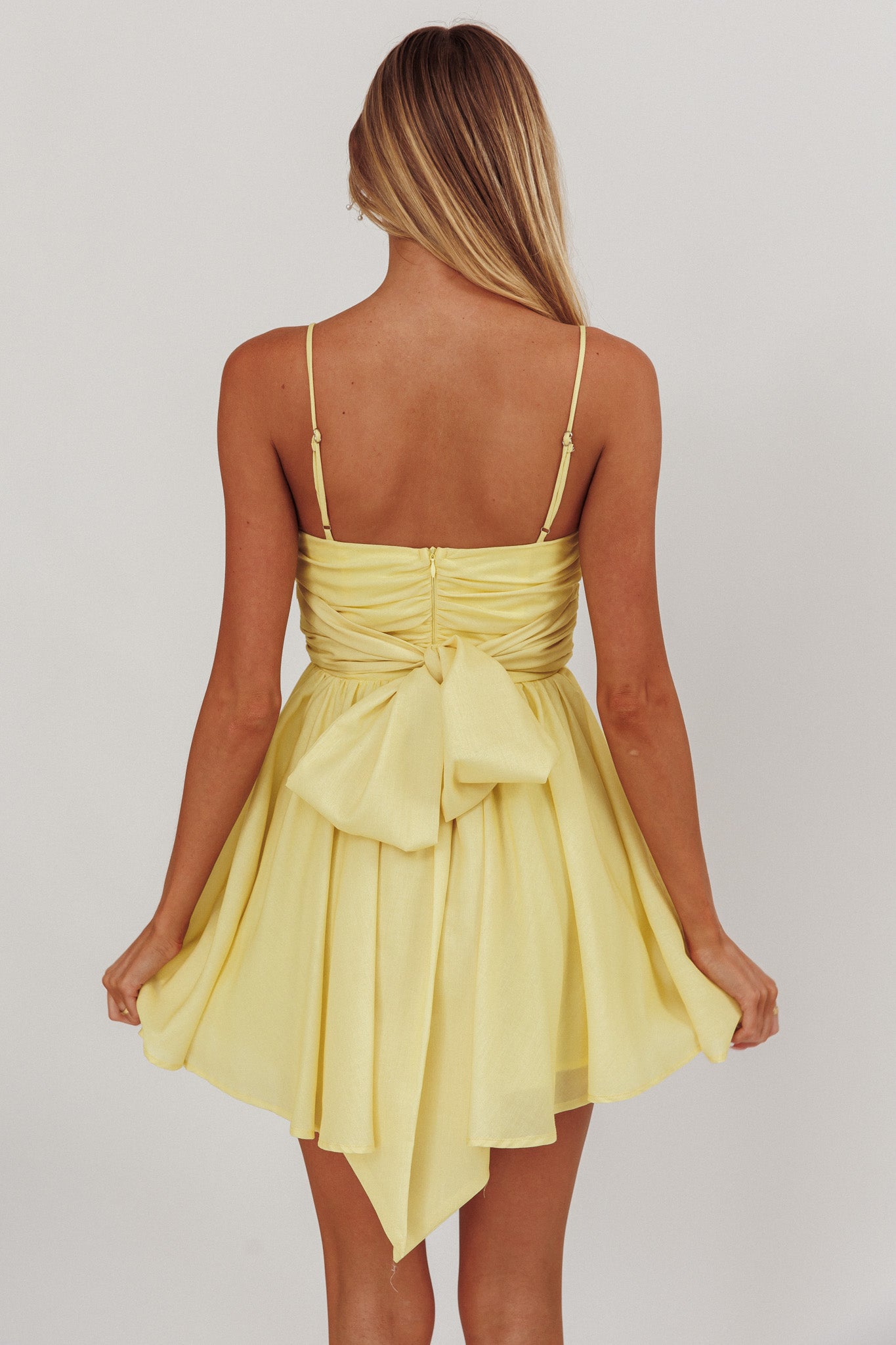 Festivity Flared Bow Floral Mini Dress Yellow-Maymioy