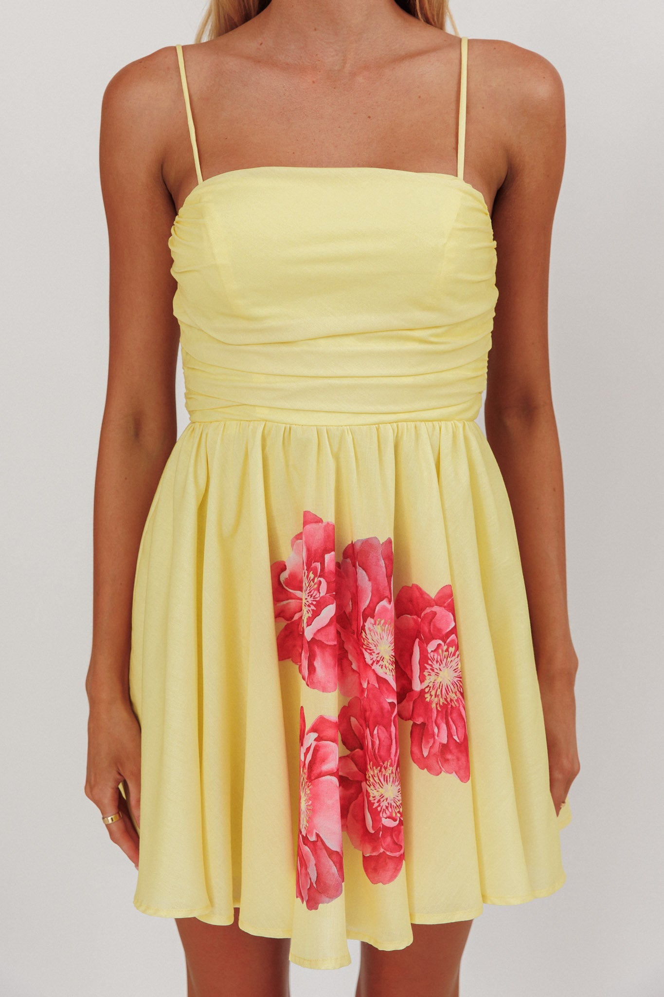 Festivity Flared Bow Floral Mini Dress Yellow-Maymioy