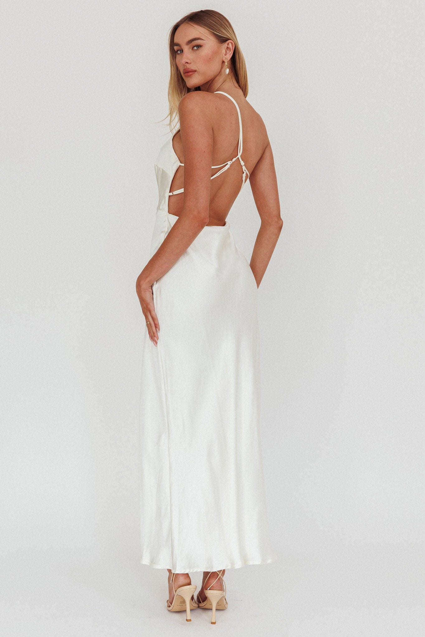Aubrianna One-Shoulder Strappy Back Dress White-Maymioy