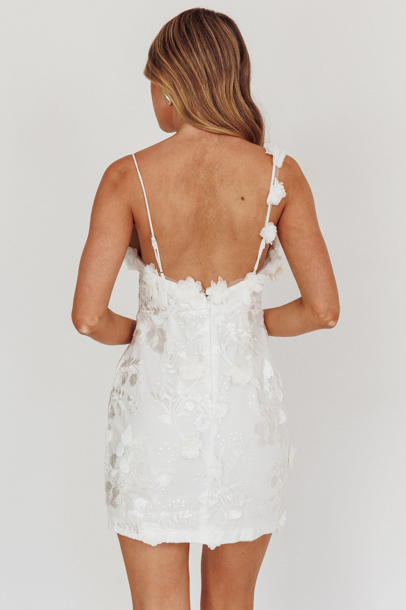 Saskia Floral Embroidery Mini Dress White-Maymioy
