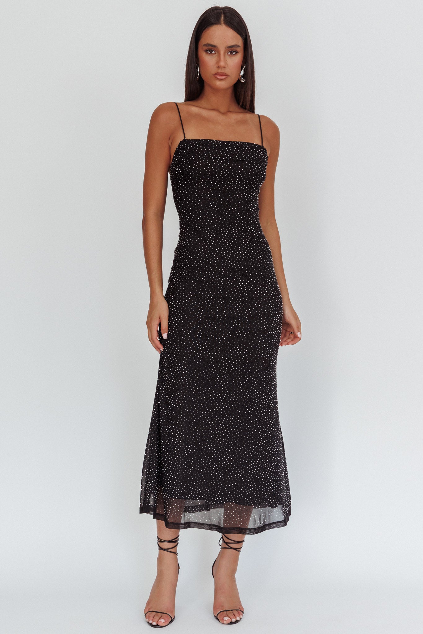 Days Ahead Rhinestone Overlay Maxi Dress Black-Maymioy