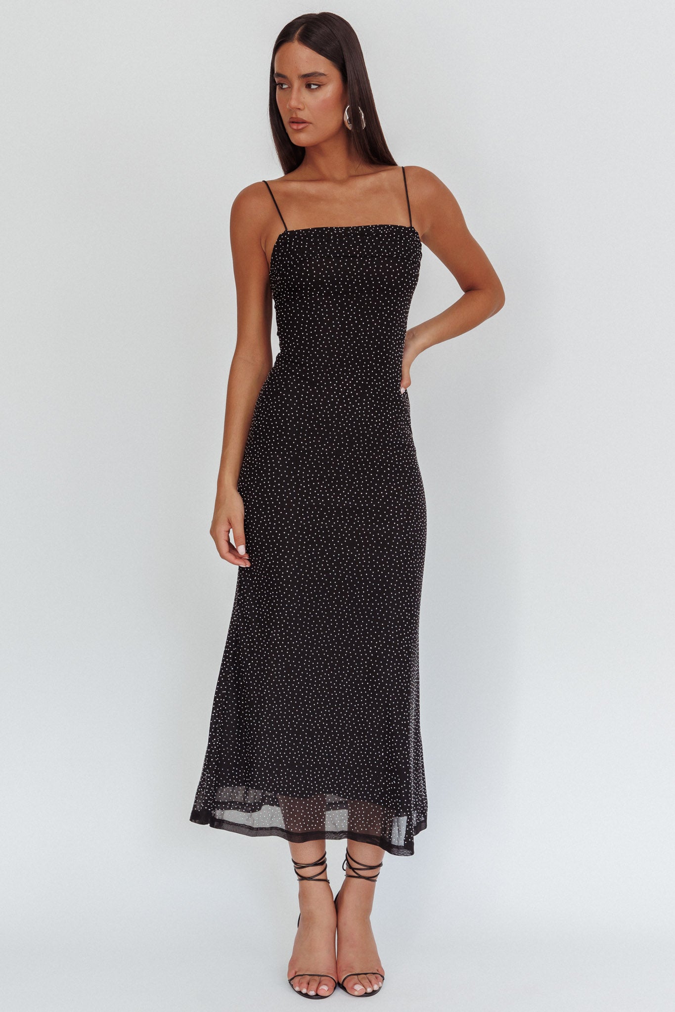 Days Ahead Rhinestone Overlay Maxi Dress Black-Maymioy
