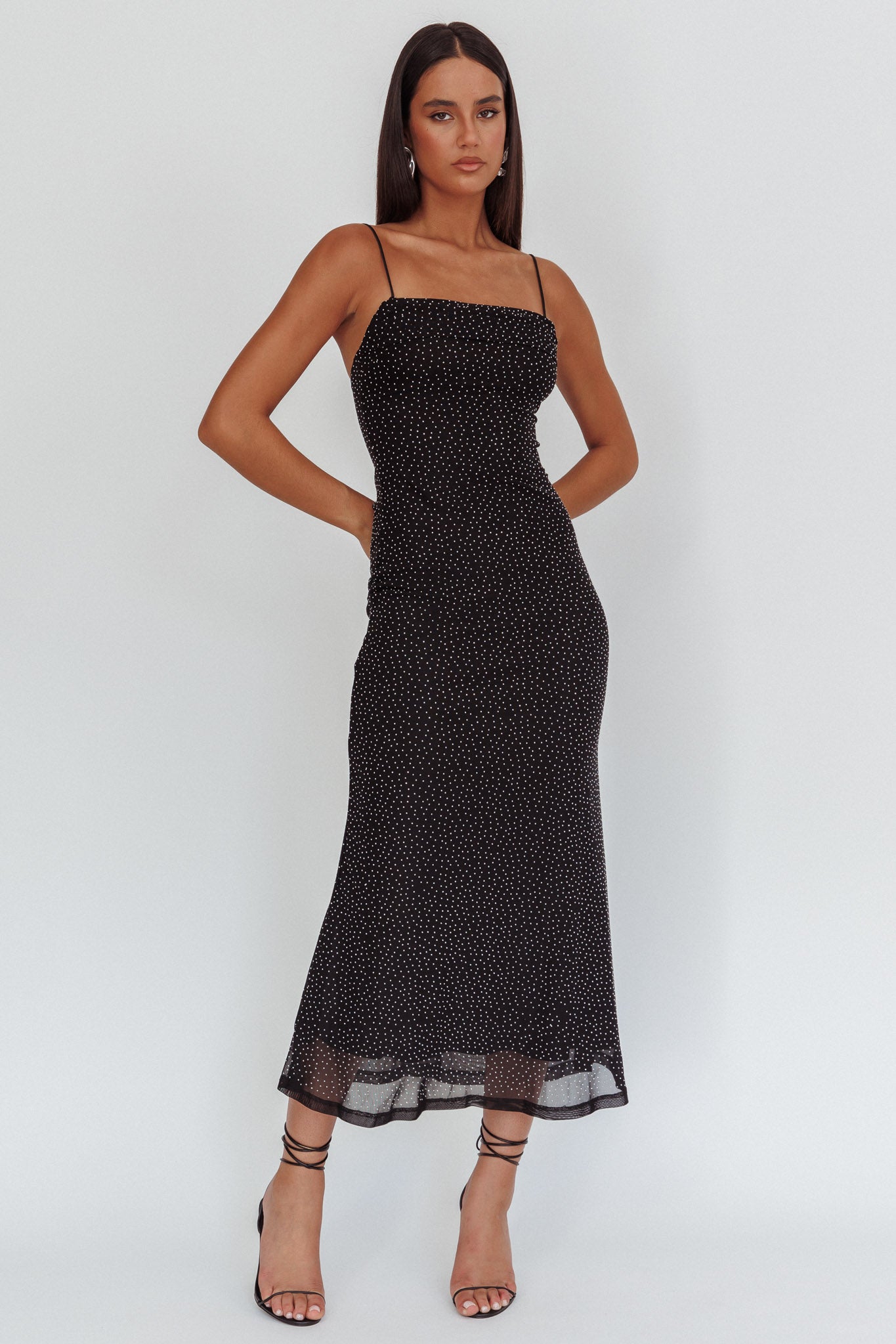 Days Ahead Rhinestone Overlay Maxi Dress Black-Maymioy