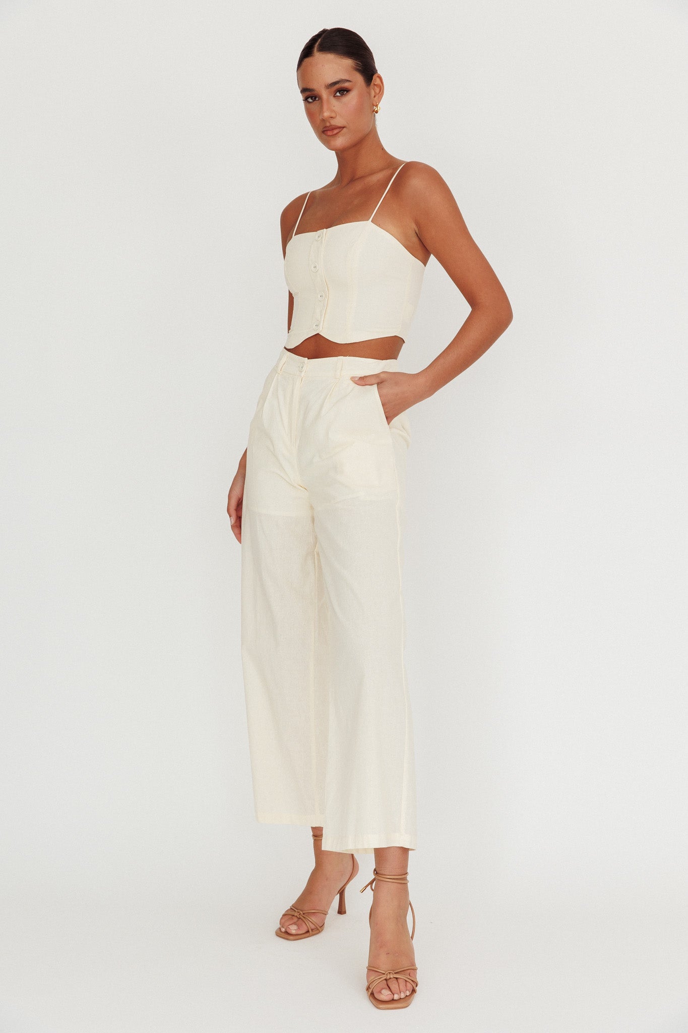 Breathless Wide Leg Pant Oat-Maymioy