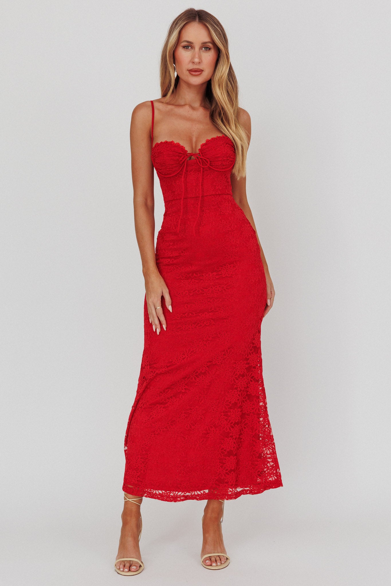 Passione Tied Bust Lace Maxi Dress Cherry-Maymioy