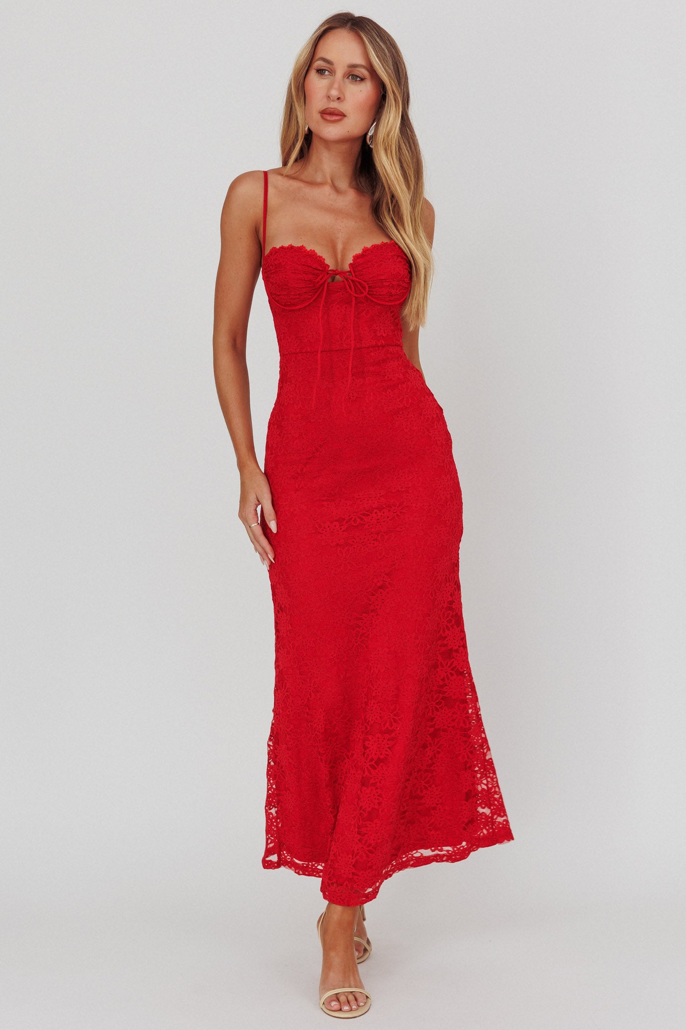 Passione Tied Bust Lace Maxi Dress Cherry-Maymioy