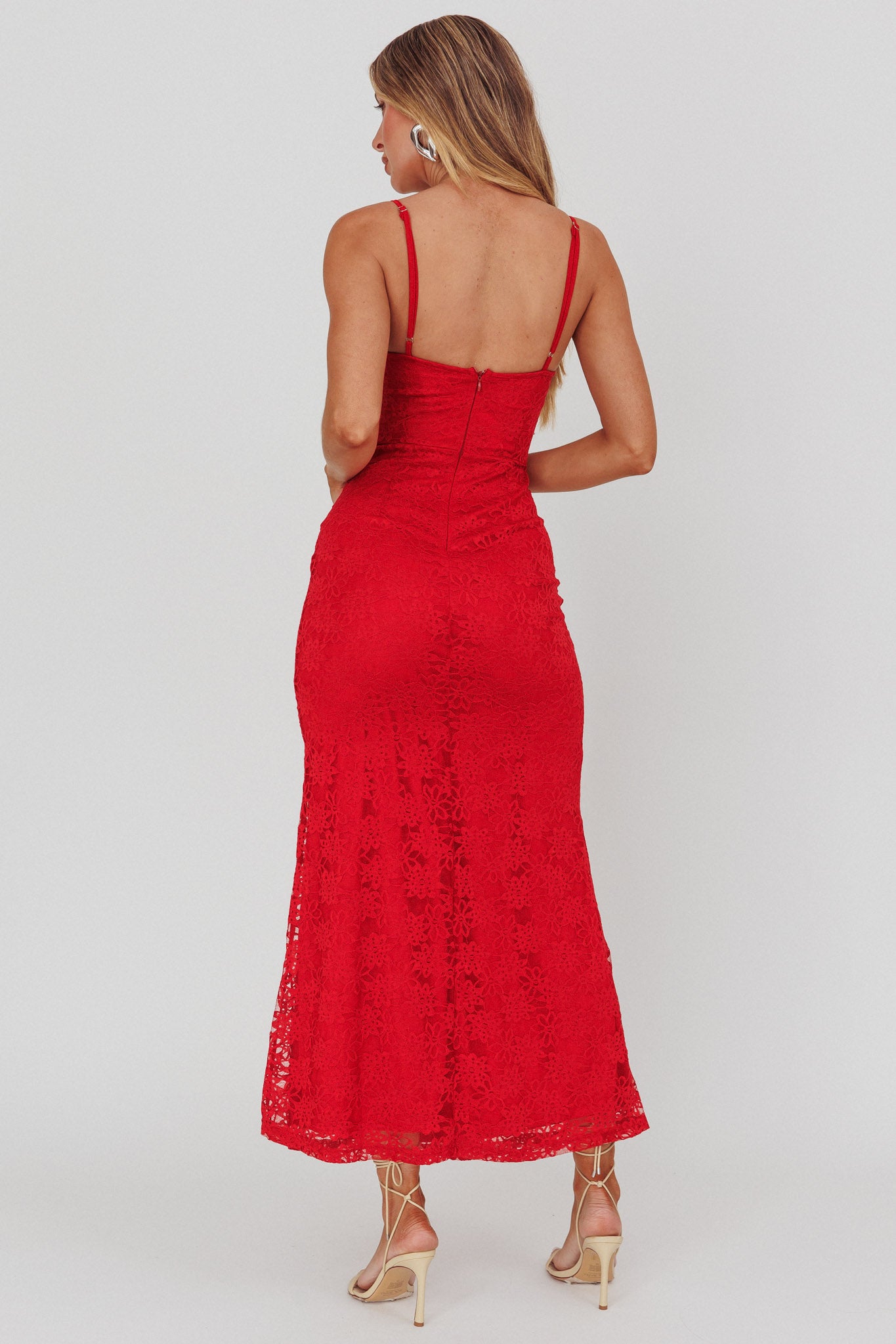 Passione Tied Bust Lace Maxi Dress Cherry-Maymioy